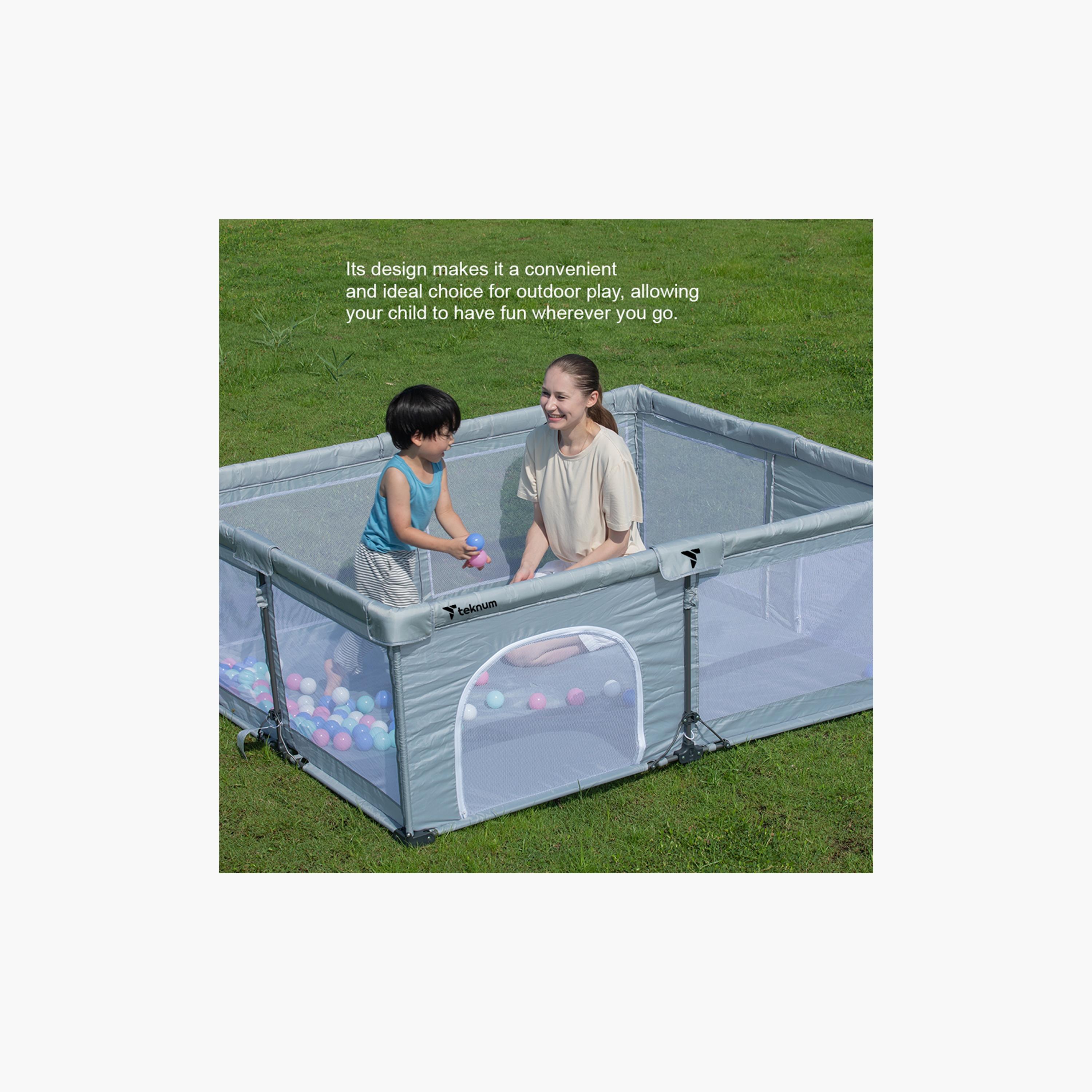 Teknum Foldable Playpen with Mattress and Balls - Large - Grey - 150 x 180 cm-baby-infantactivity-playpensandplaymats-image-5