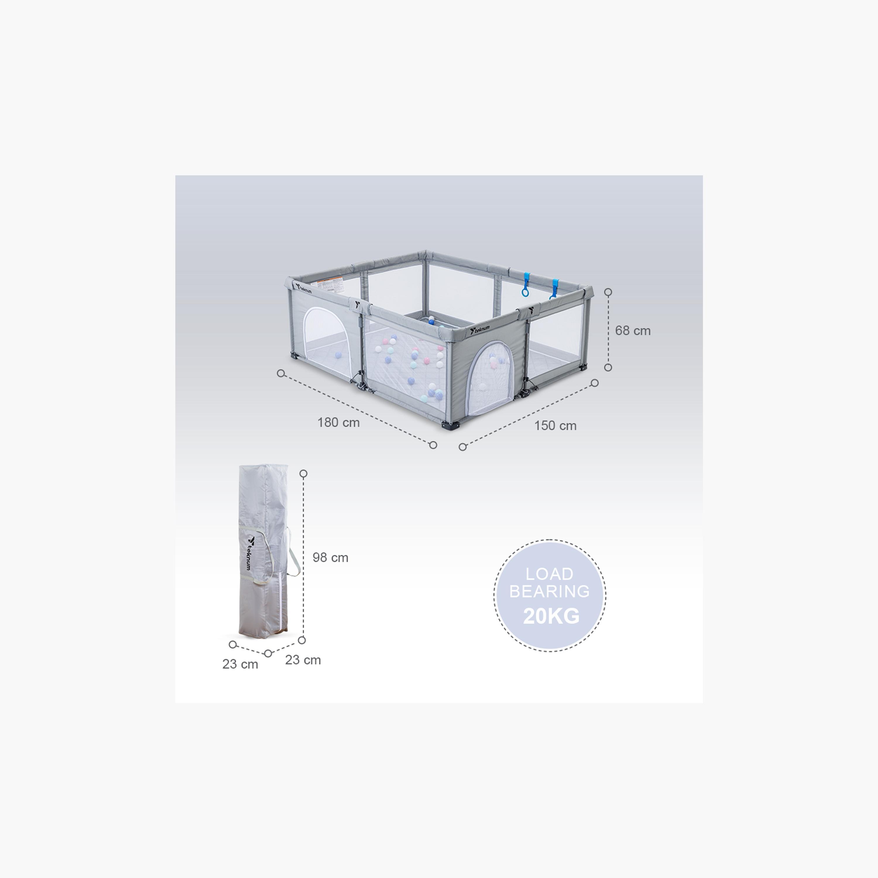 Teknum Foldable Playpen with Mattress and Balls - Large - Grey - 150 x 180 cm-baby-infantactivity-playpensandplaymats-image-6
