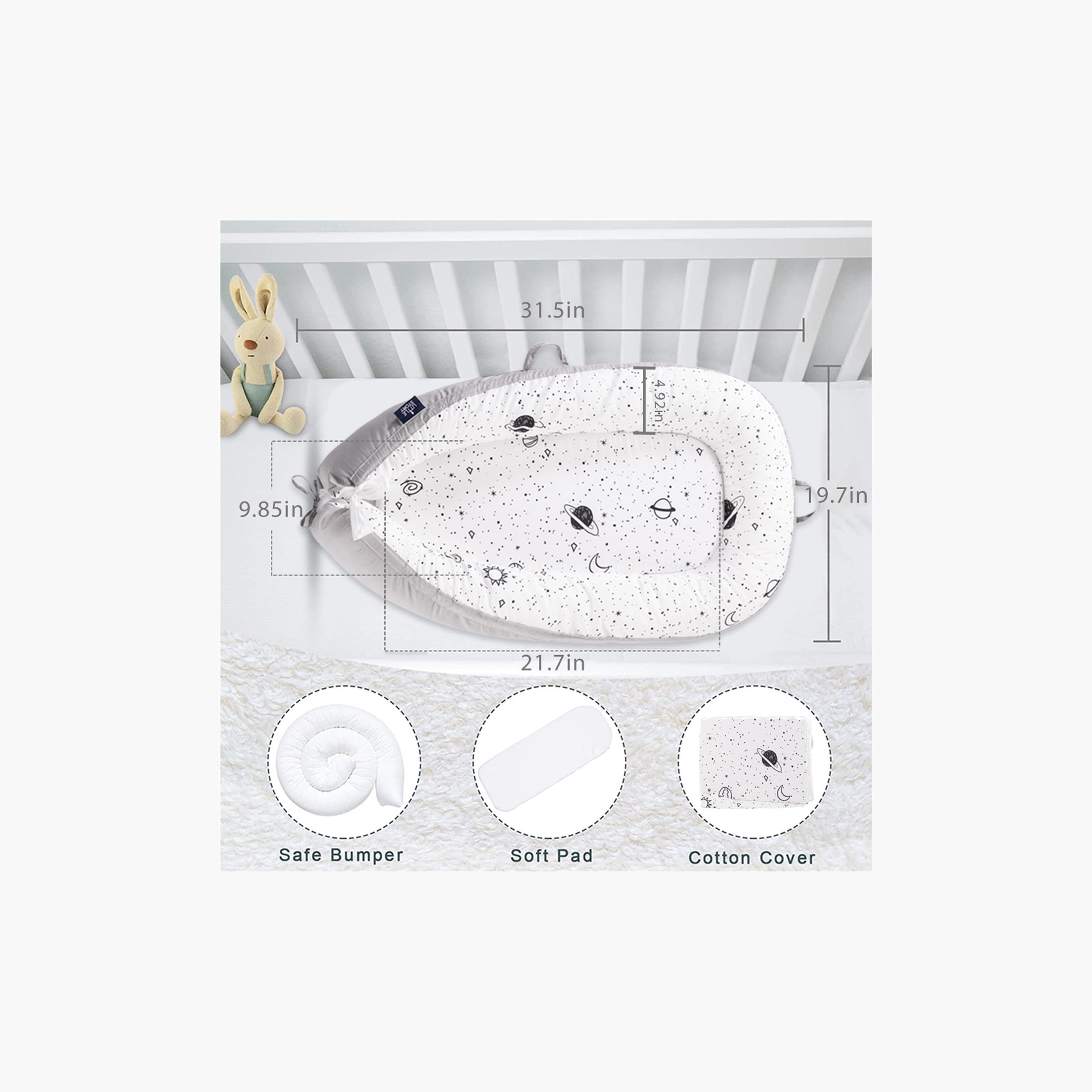 Little Story Soft Breathable Fiberfill Printed Lounger Bed - Galaxy - Newborn-baby-nursery-babybedding-image-10