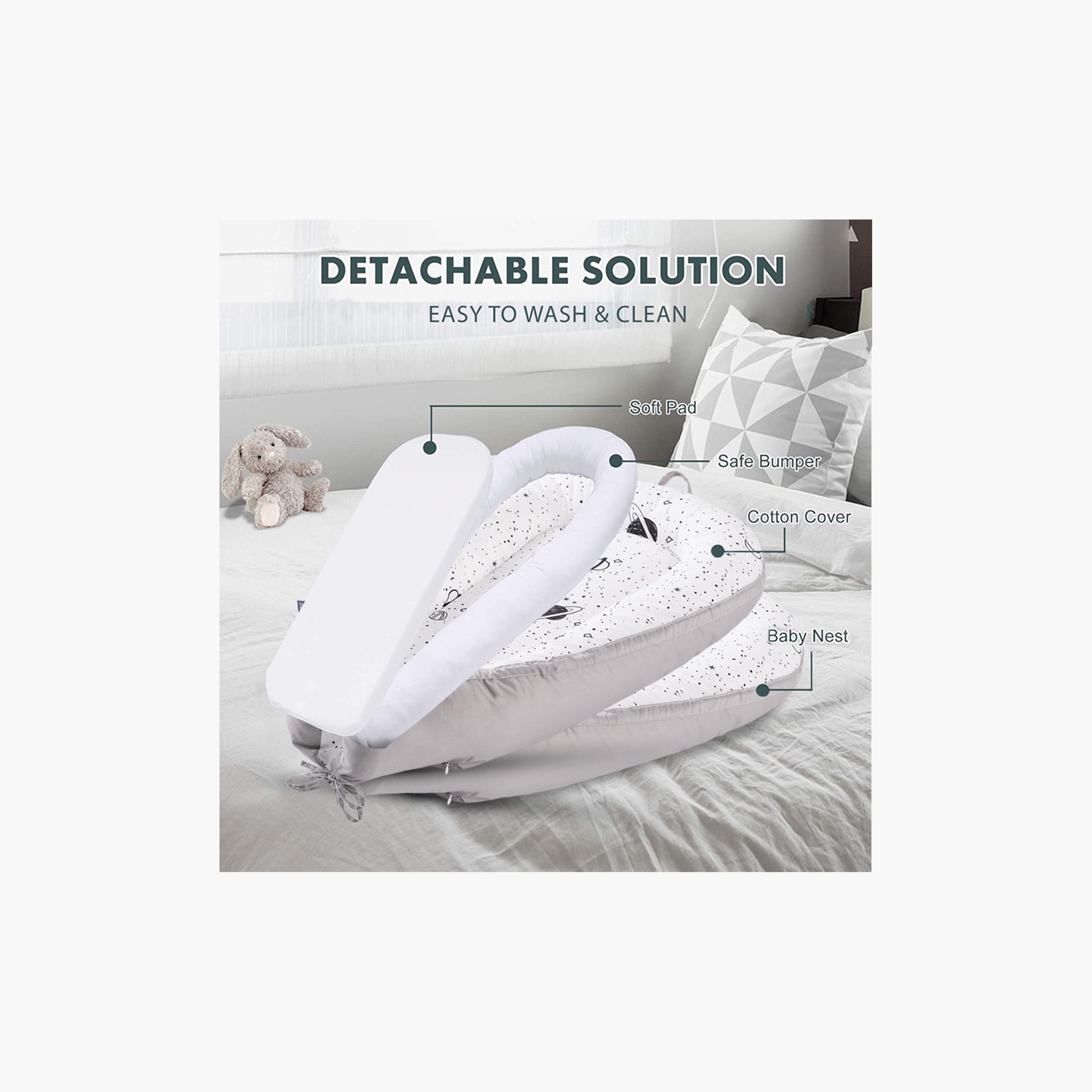 Little Story Soft Breathable Fiberfill Printed Lounger Bed - Galaxy - Newborn-baby-nursery-babybedding-image-9