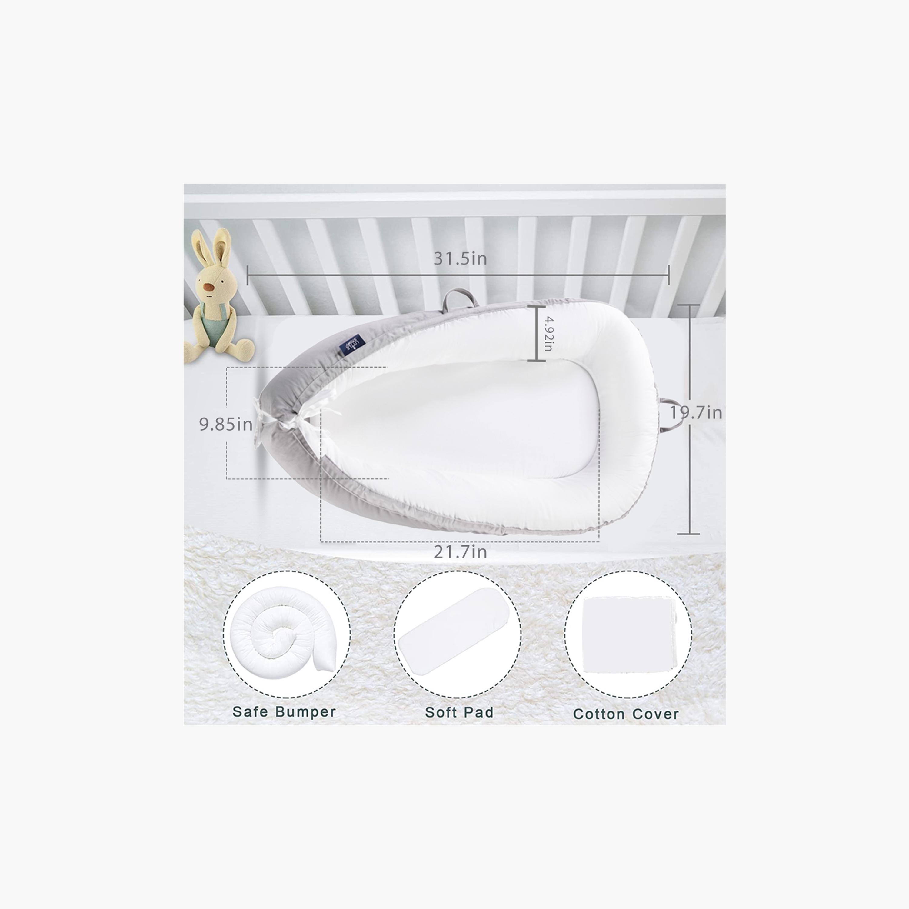 Little Story Soft Breathable Fiberfill Lounger Bed - Grey - Newborn-baby-nursery-babybedding-image-10