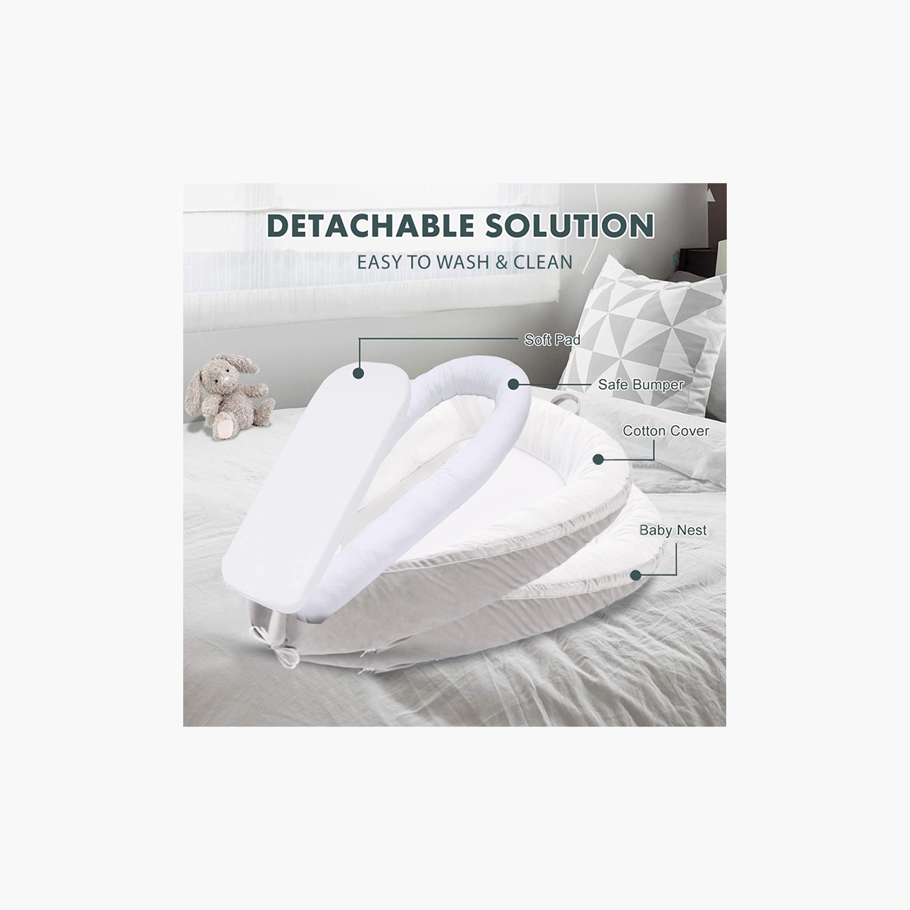 Little Story Soft Breathable Fiberfill Lounger Bed - Grey - Newborn-baby-nursery-babybedding-image-9