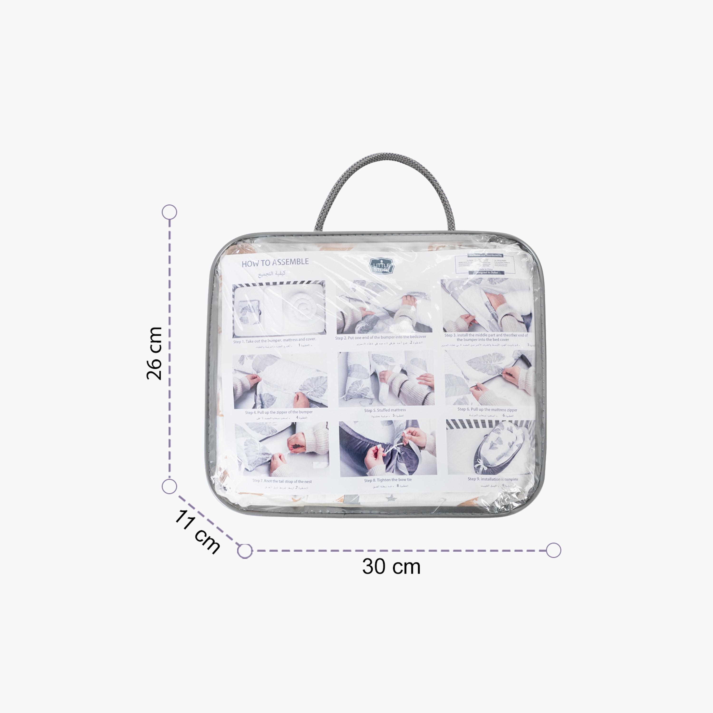 Little Story Soft Breathable Fiberfill Leaf Printed Lounger Bed - White Grey - Newborn-baby-nursery-babybedding-image-2