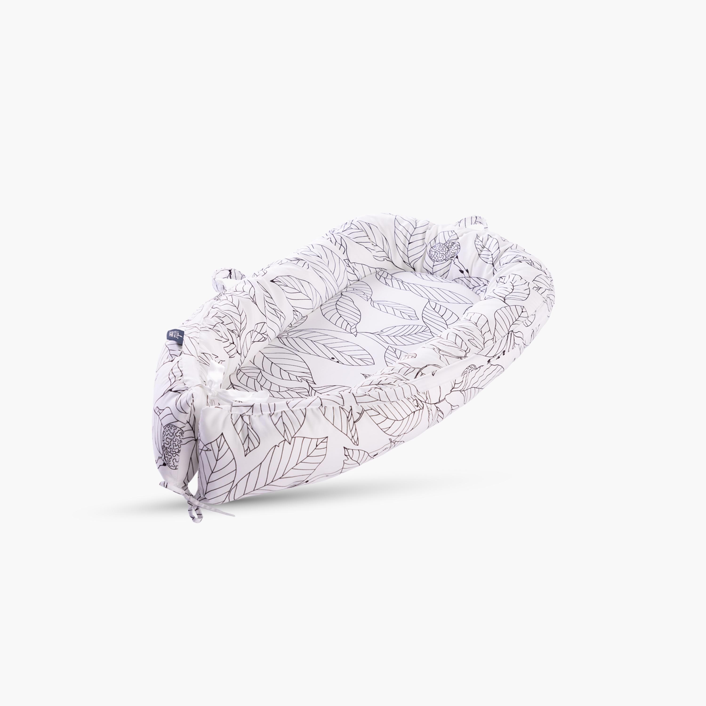 Little Story Soft Breathable Fiberfill Leaf Printed Lounger Bed - White Grey - Newborn-baby-nursery-babybedding-image-8