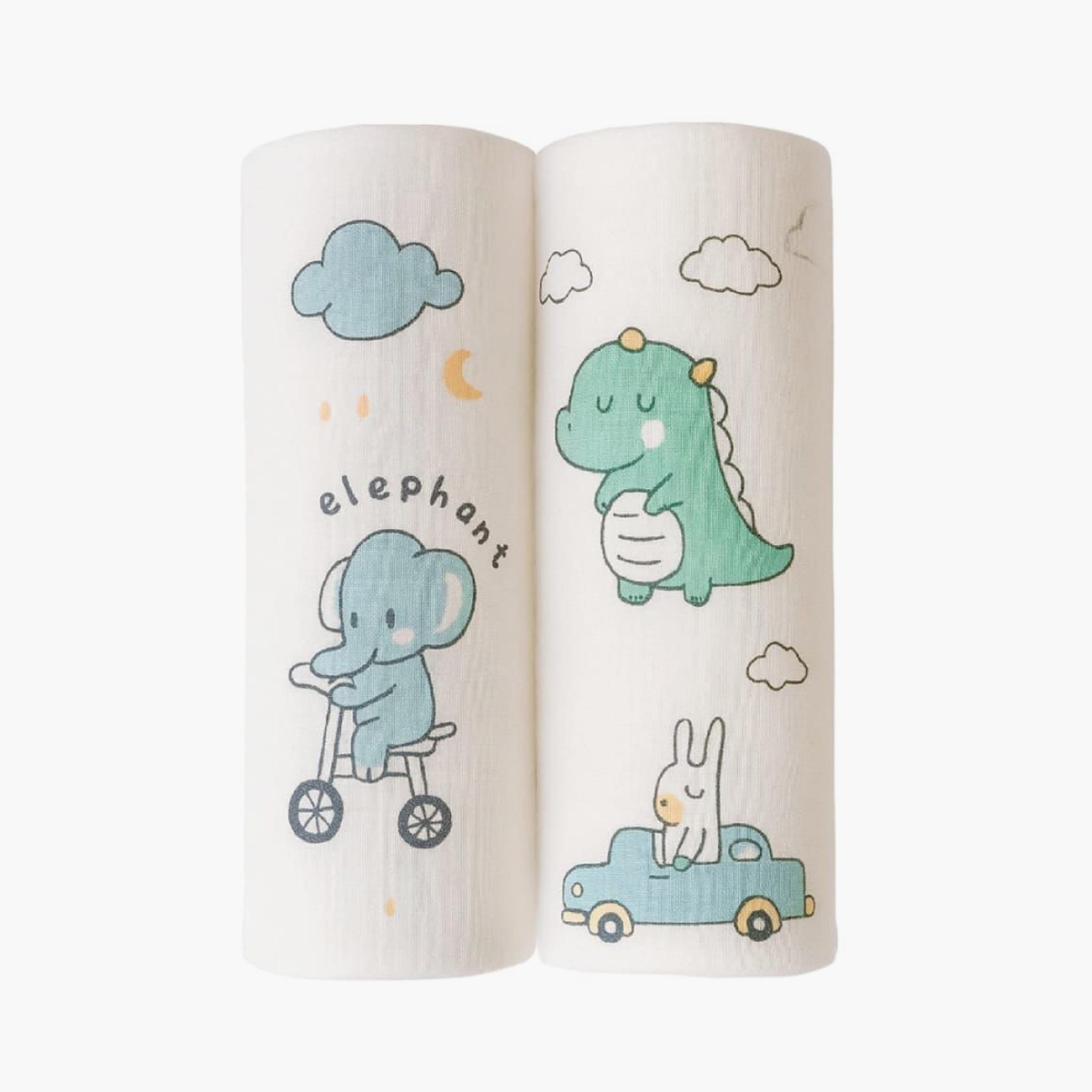 طقم قماط من الموسلين والخيزران اللطيف قطعتان من كيندر فالي - بنمط حيوانات-baby-nursery-blanketsandswaddles-blanketsandquilts-image-1
