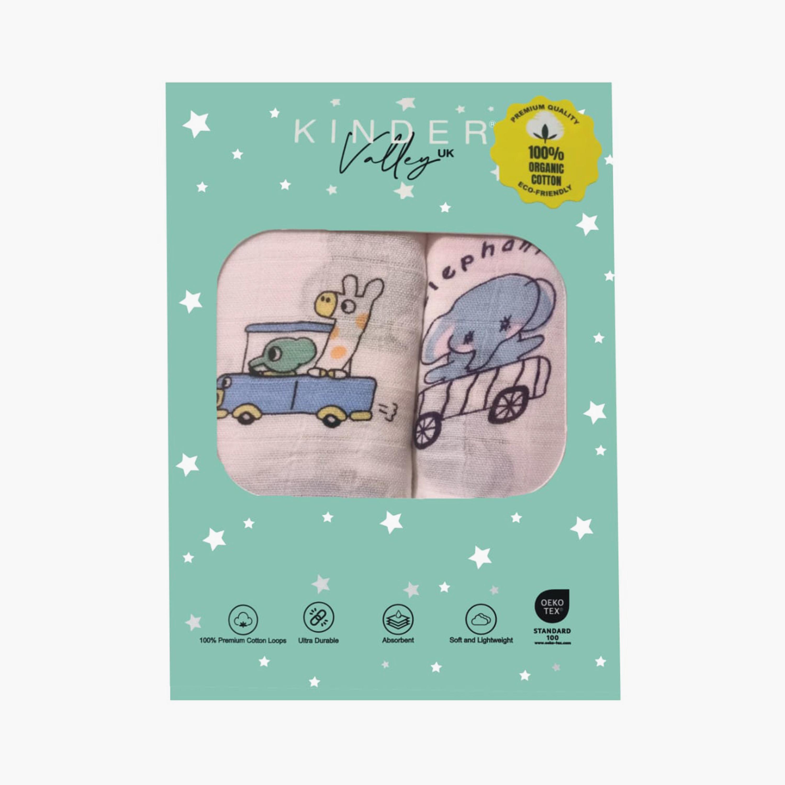 طقم قماط من الموسلين والخيزران اللطيف قطعتان من كيندر فالي - بنمط حيوانات-baby-nursery-blanketsandswaddles-blanketsandquilts-image-2