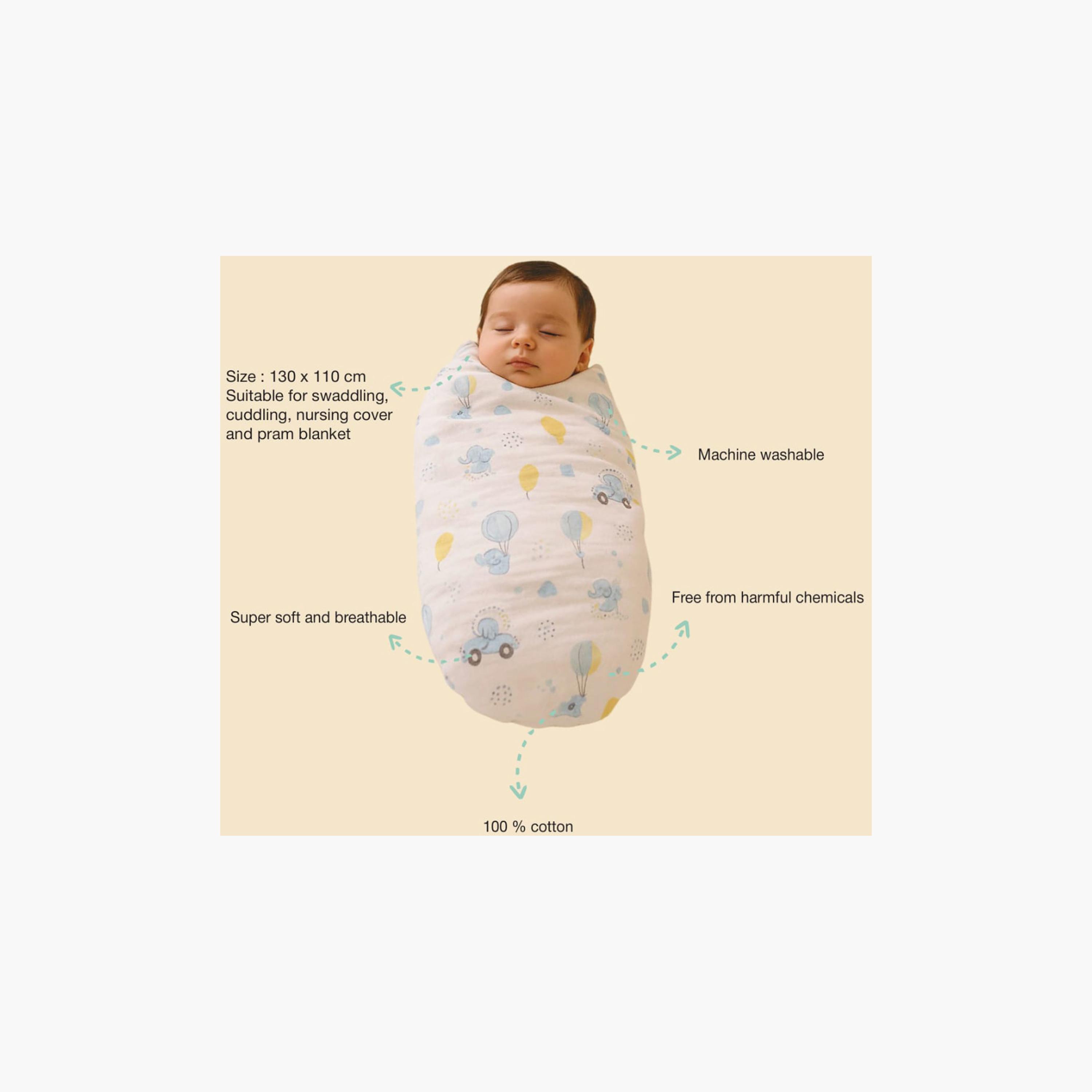 طقم قماط من الموسلين والخيزران اللطيف قطعتان من كيندر فالي - بنمط حيوانات-baby-nursery-blanketsandswaddles-blanketsandquilts-image-4