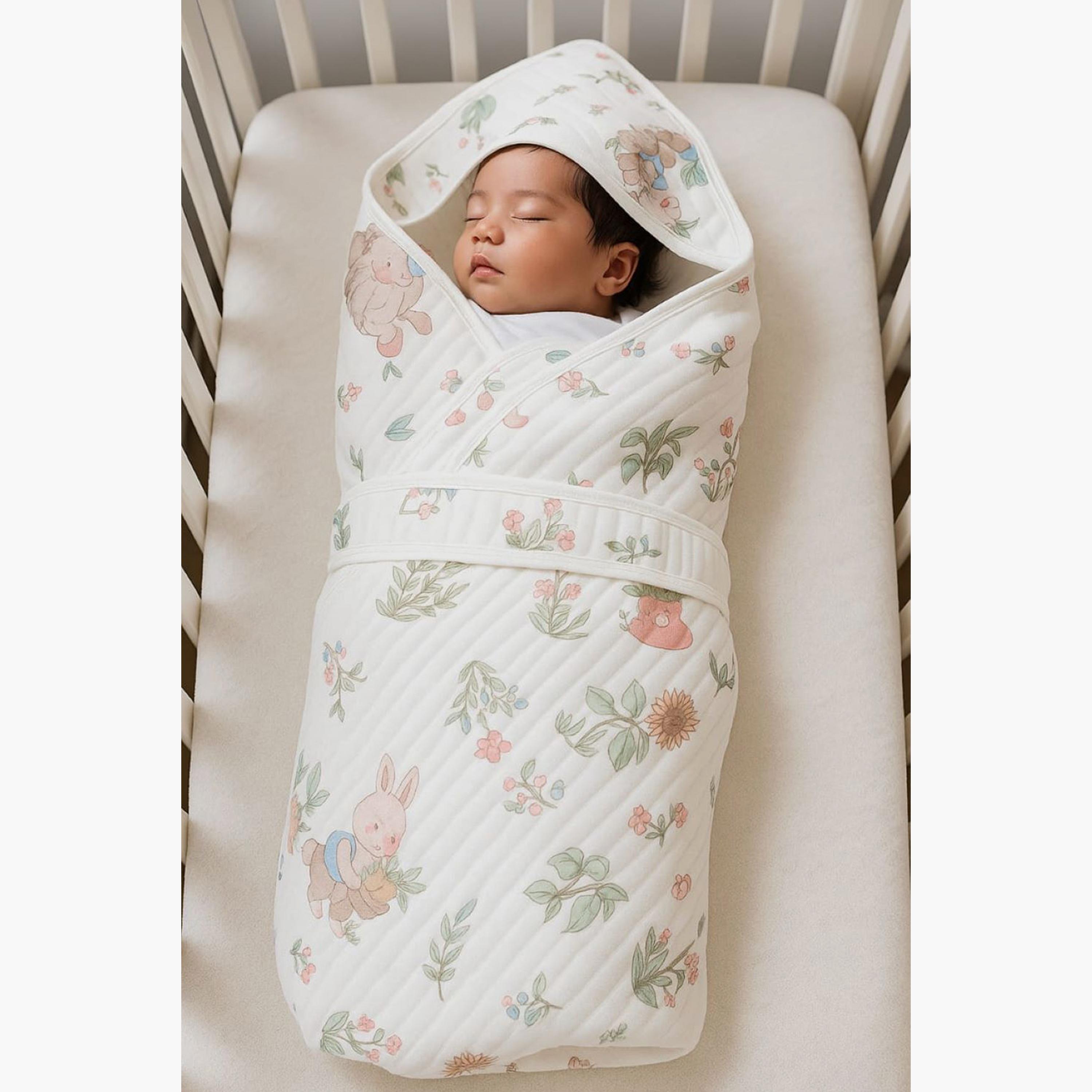 Kinder Valley 2-Piece 100% Cotton Quilted Swaddle Blanked with Hood - Enchanted Meadow-baby-nursery-blanketsandswaddles-swaddlesandsleepingbags-image-2