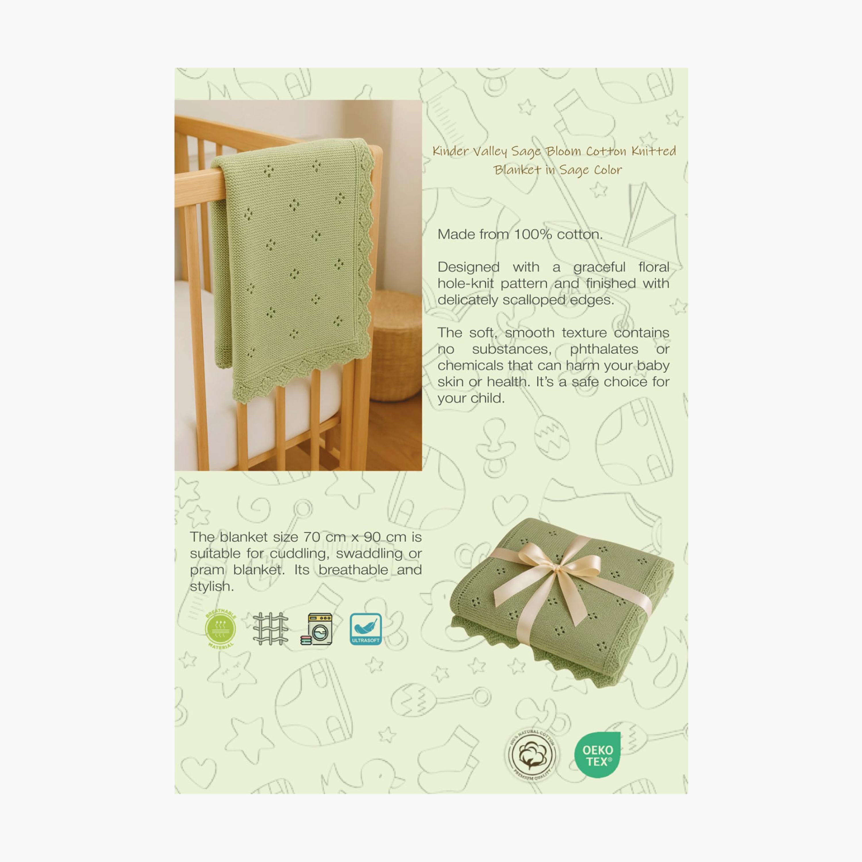 Kinder Valley 100% Natural Cotton Knitted Blanket - SageBloom-baby-nursery-blanketsandswaddles-blanketsandquilts-image-4