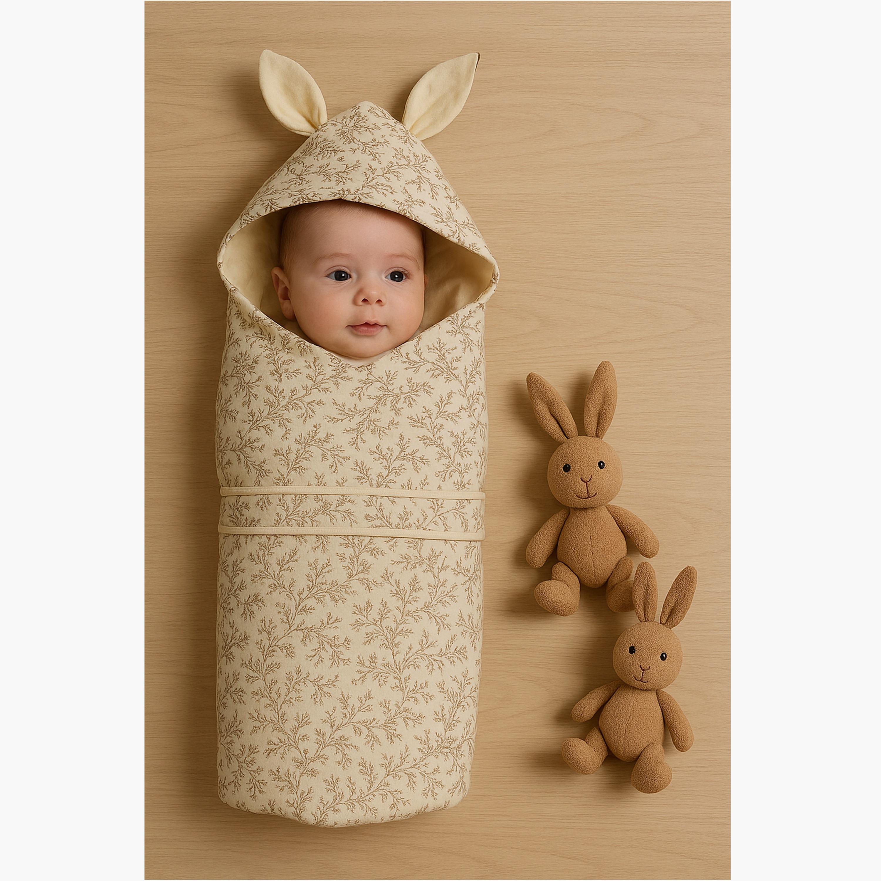 Kinder Valley 100% Organic Cotton Hooded Muslin Blanket - Botanical Print-baby-nursery-blanketsandswaddles-swaddlesandsleepingbags-image-2