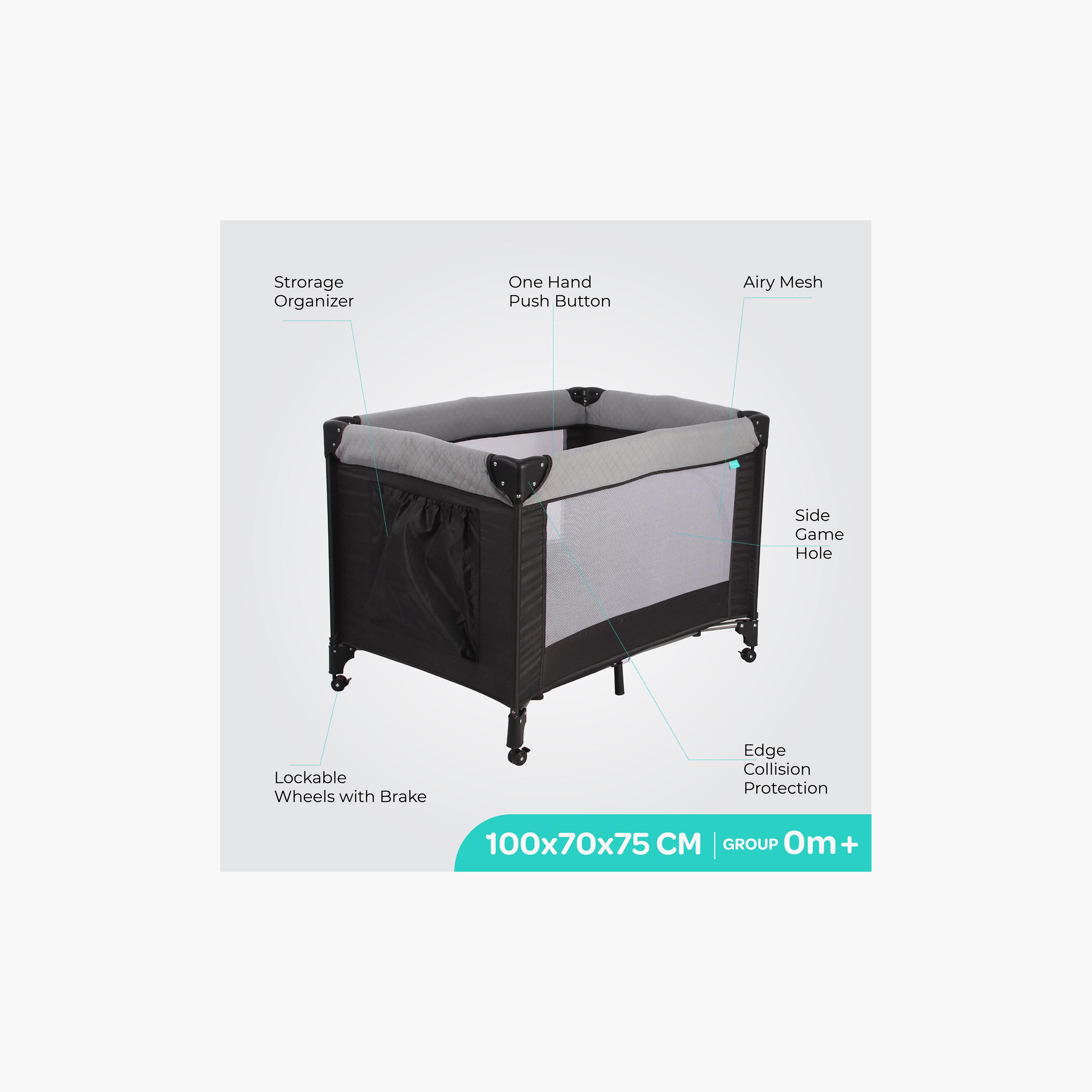 Moon Kidora Easy-Fold Playpen with Wheels, Storage & Edge Protection - Black - 0 Months+-baby-infantactivity-playpensandplaymats-image-2
