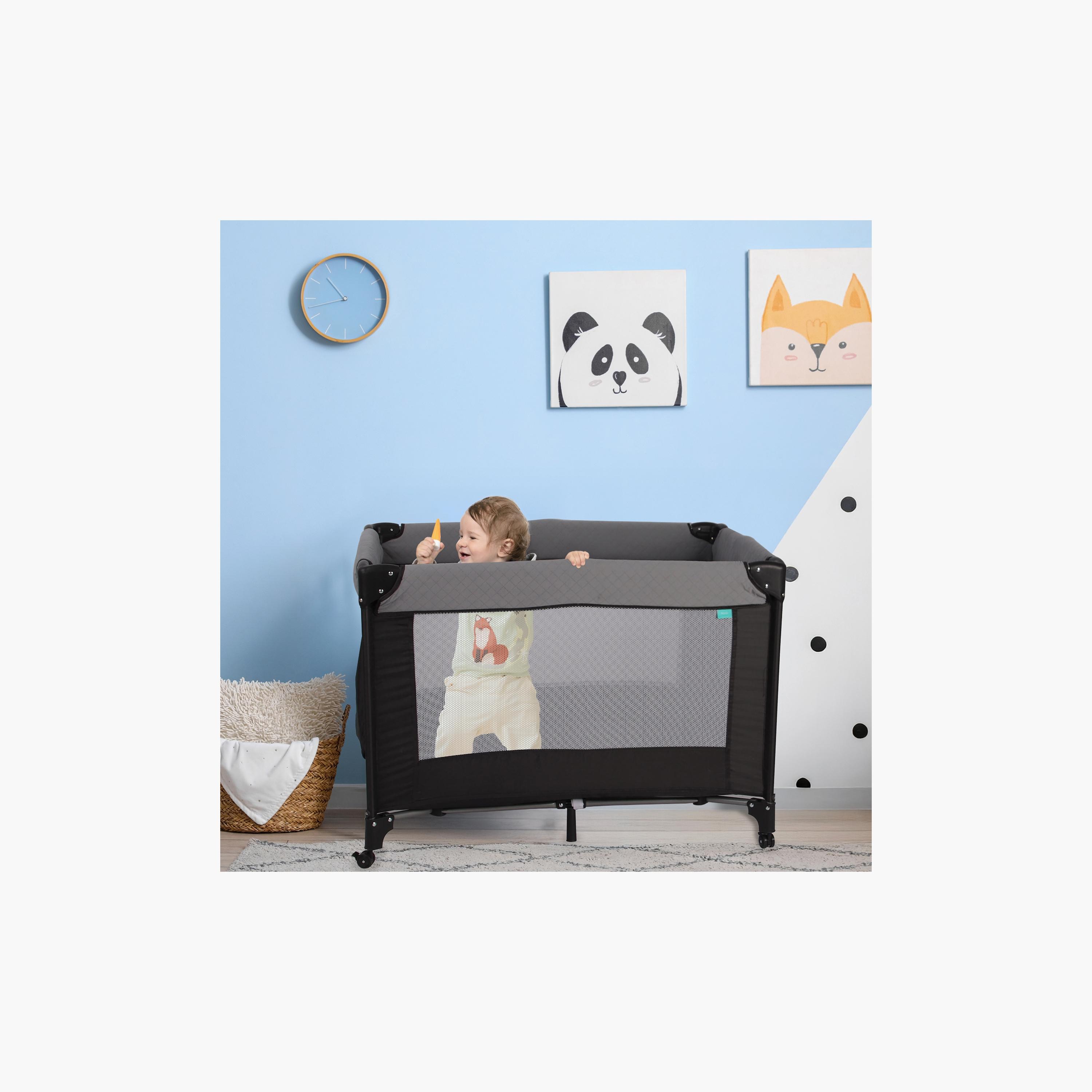 Moon Kidora Easy-Fold Playpen with Wheels, Storage & Edge Protection - Black - 0 Months+-baby-infantactivity-playpensandplaymats-image-4