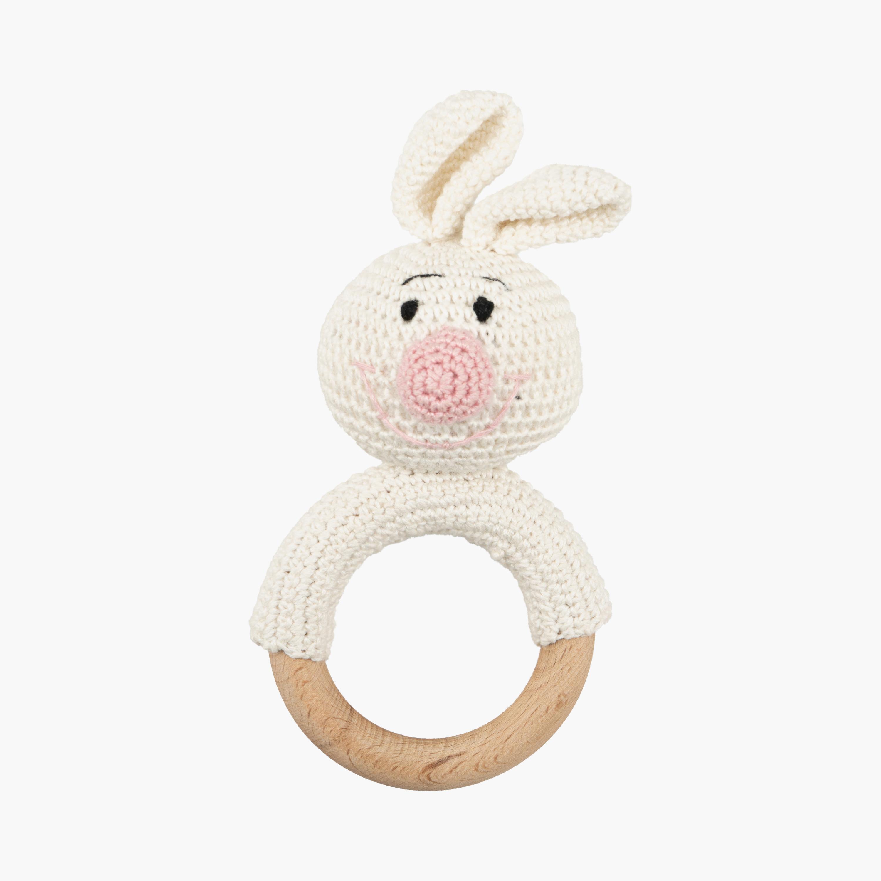 خشخيشة على شكل حلقة مصنوعة يدوياً من الكروشيه من مون - بتصميم أرنب-toys-babyandtoddlertoys-rattlesandteethers-image-1