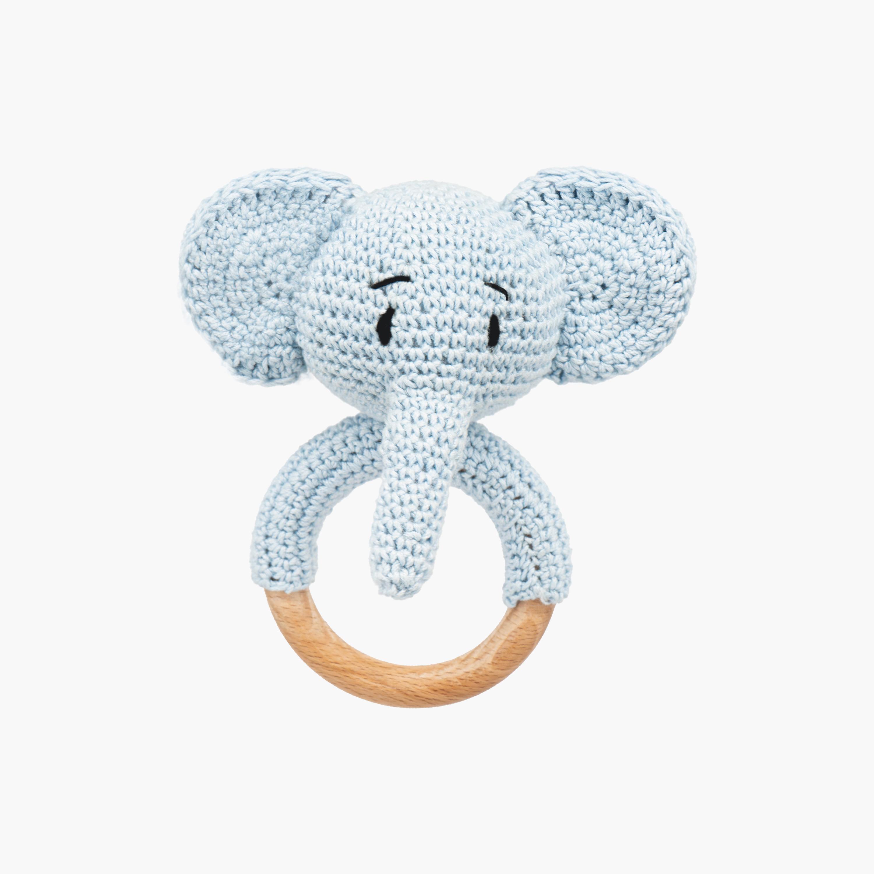 Moon Handcrafted Crochet Ring Rattle Toy - Elephant-toys-babyandtoddlertoys-rattlesandteethers-image-1