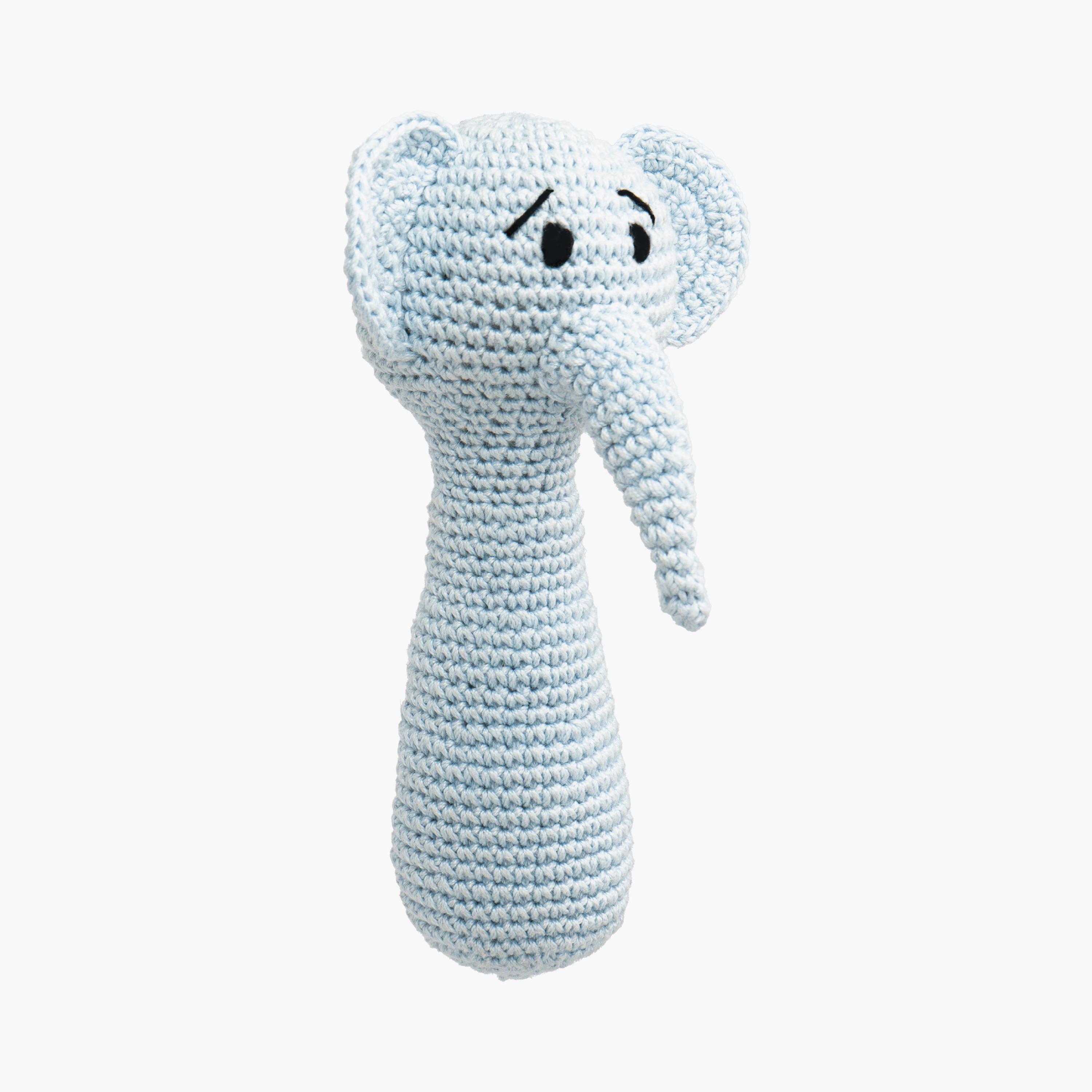 Moon Handcrafted Crochet Knitted Loop Rattle - 0 Months+ - Elephant-toys-babyandtoddlertoys-rattlesandteethers-image-1