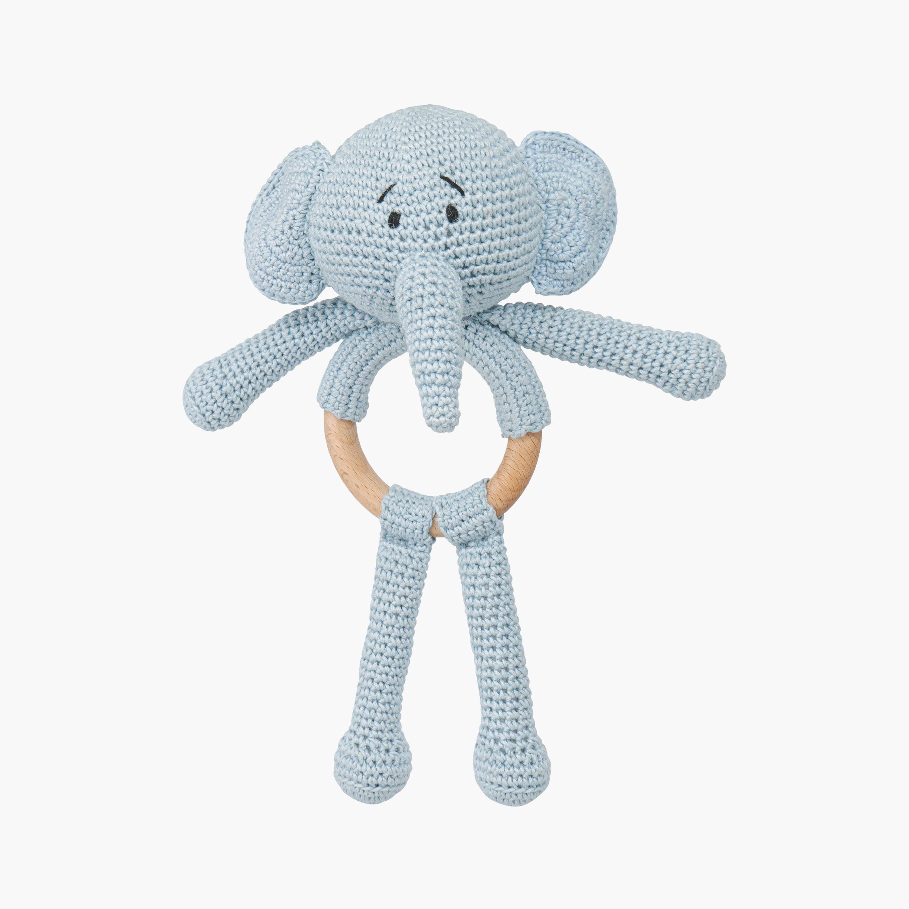 Moon Handcrafted Crochet Toy with Cuddle Ring - 0 Months+ - Elephant-toys-babyandtoddlertoys-rattlesandteethers-image-1