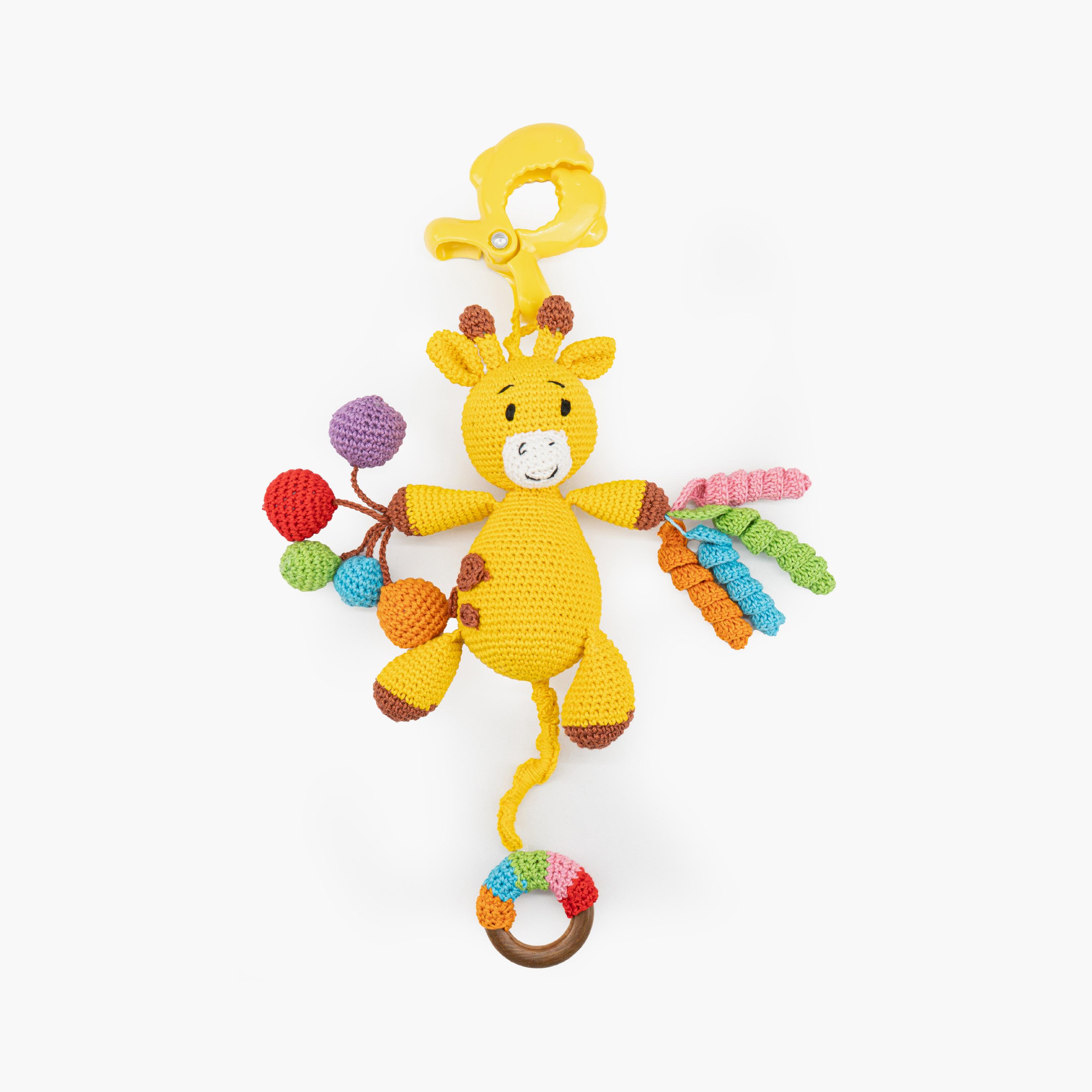 لعبة كروشيه يدوية الصنع مع حلقة وشماعة بمشبك من مون - 0 أشهر+ - زرافة-toys-babyandtoddlertoys-rattlesandteethers-image-1