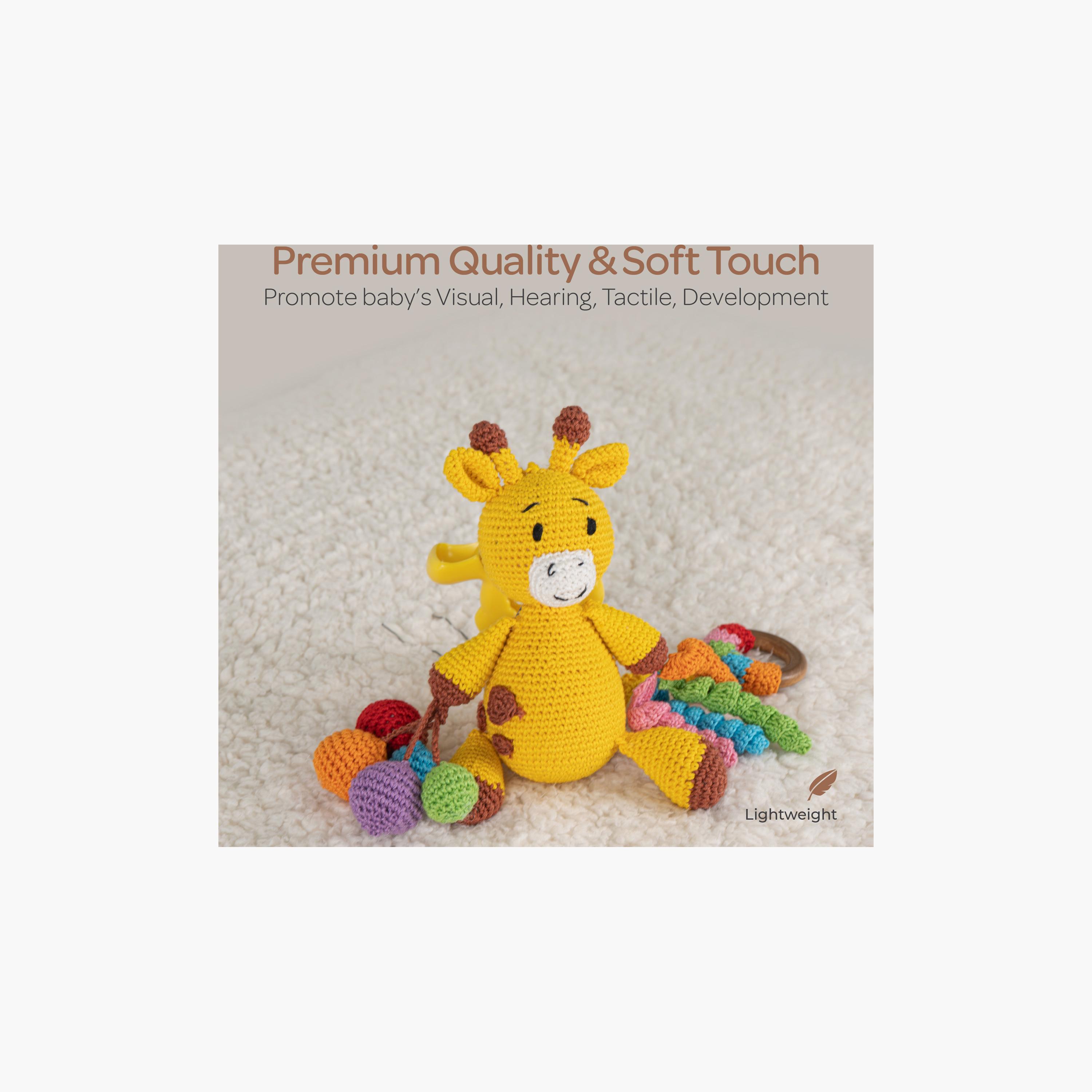 لعبة كروشيه يدوية الصنع مع حلقة وشماعة بمشبك من مون - 0 أشهر+ - زرافة-toys-babyandtoddlertoys-rattlesandteethers-image-2