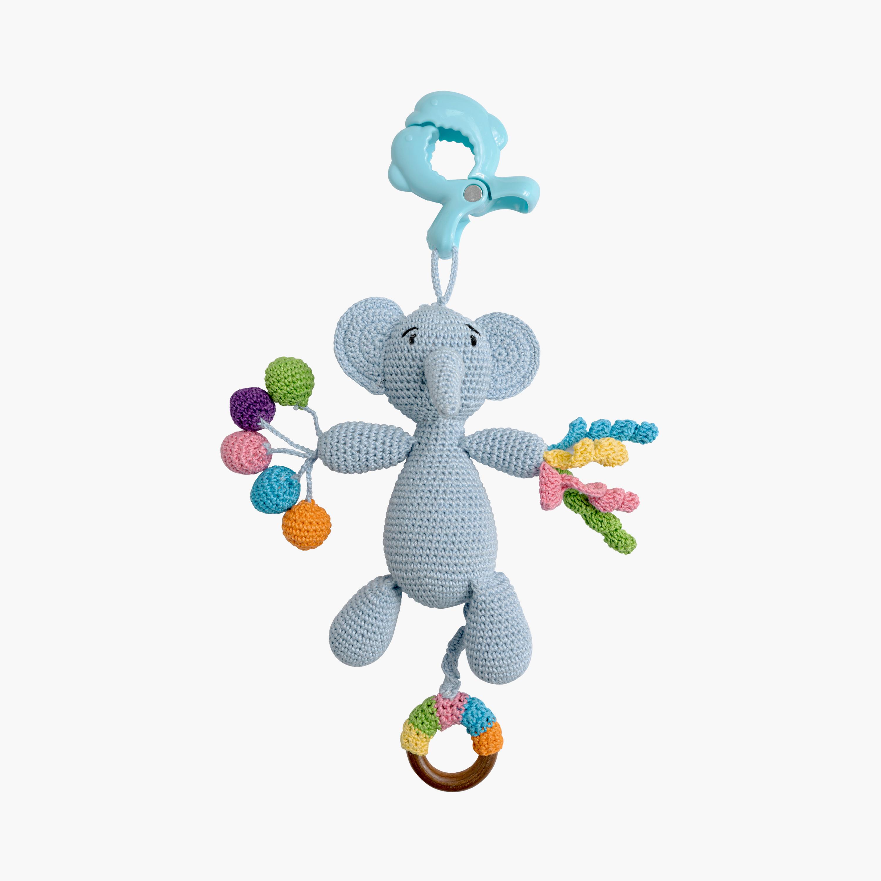 Moon Handcrafted Crochet Toy with Ring & Clip Hanger - 0 Months+ - Elephant-toys-babyandtoddlertoys-rattlesandteethers-image-1