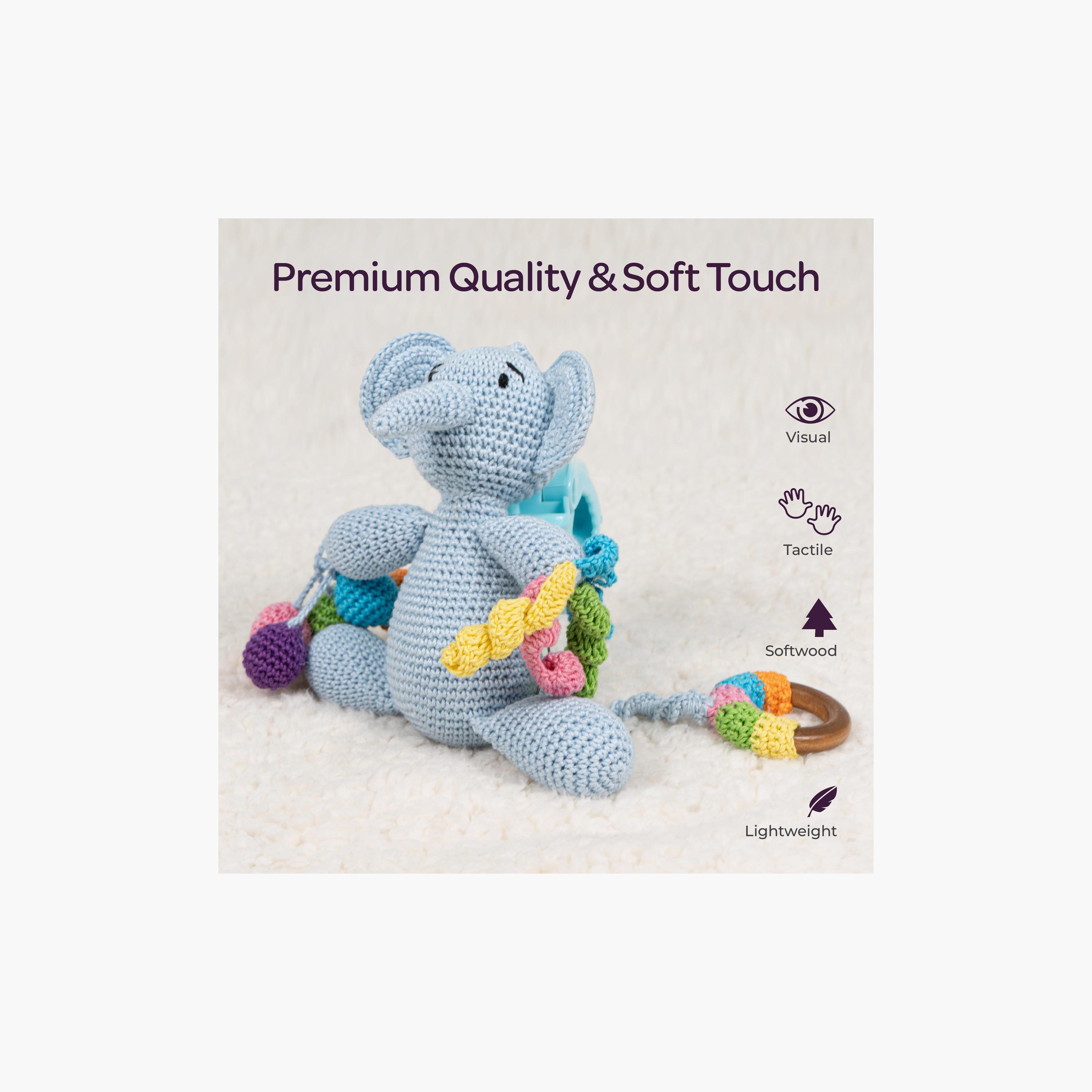 Moon Handcrafted Crochet Toy with Ring & Clip Hanger - 0 Months+ - Elephant-toys-babyandtoddlertoys-rattlesandteethers-image-2