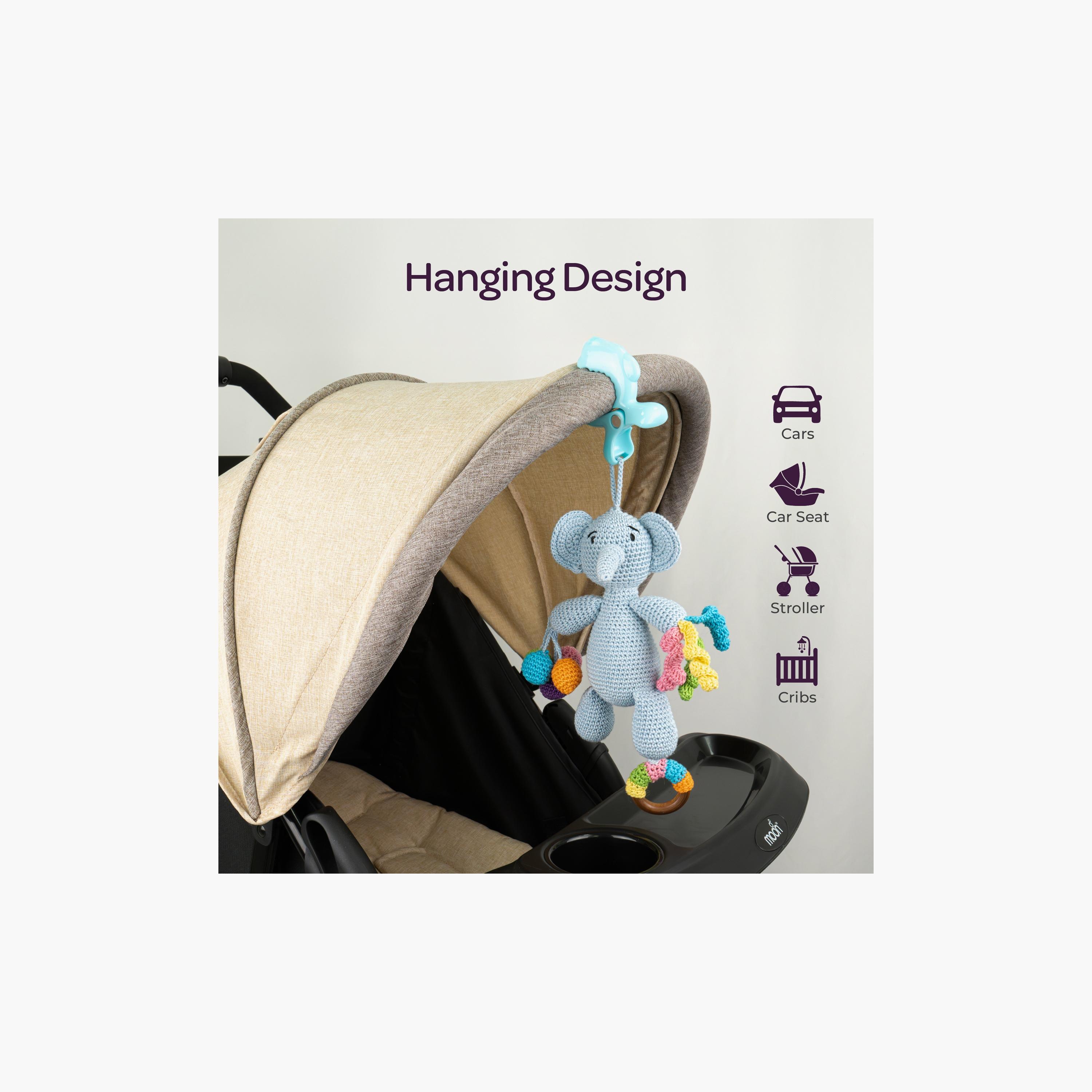 Moon Handcrafted Crochet Toy with Ring & Clip Hanger - 0 Months+ - Elephant-toys-babyandtoddlertoys-rattlesandteethers-image-5