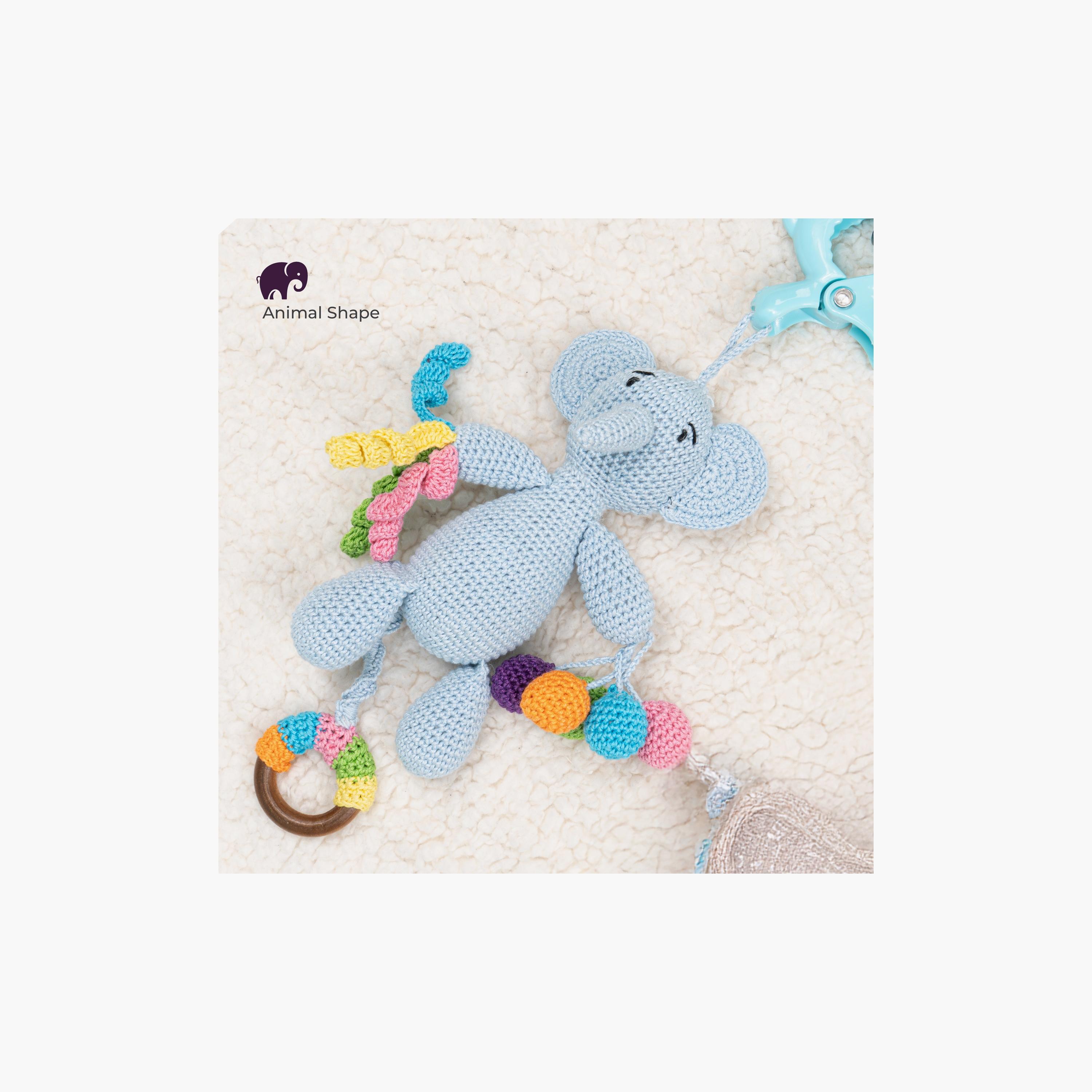 Moon Handcrafted Crochet Toy with Ring & Clip Hanger - 0 Months+ - Elephant-toys-babyandtoddlertoys-rattlesandteethers-image-8