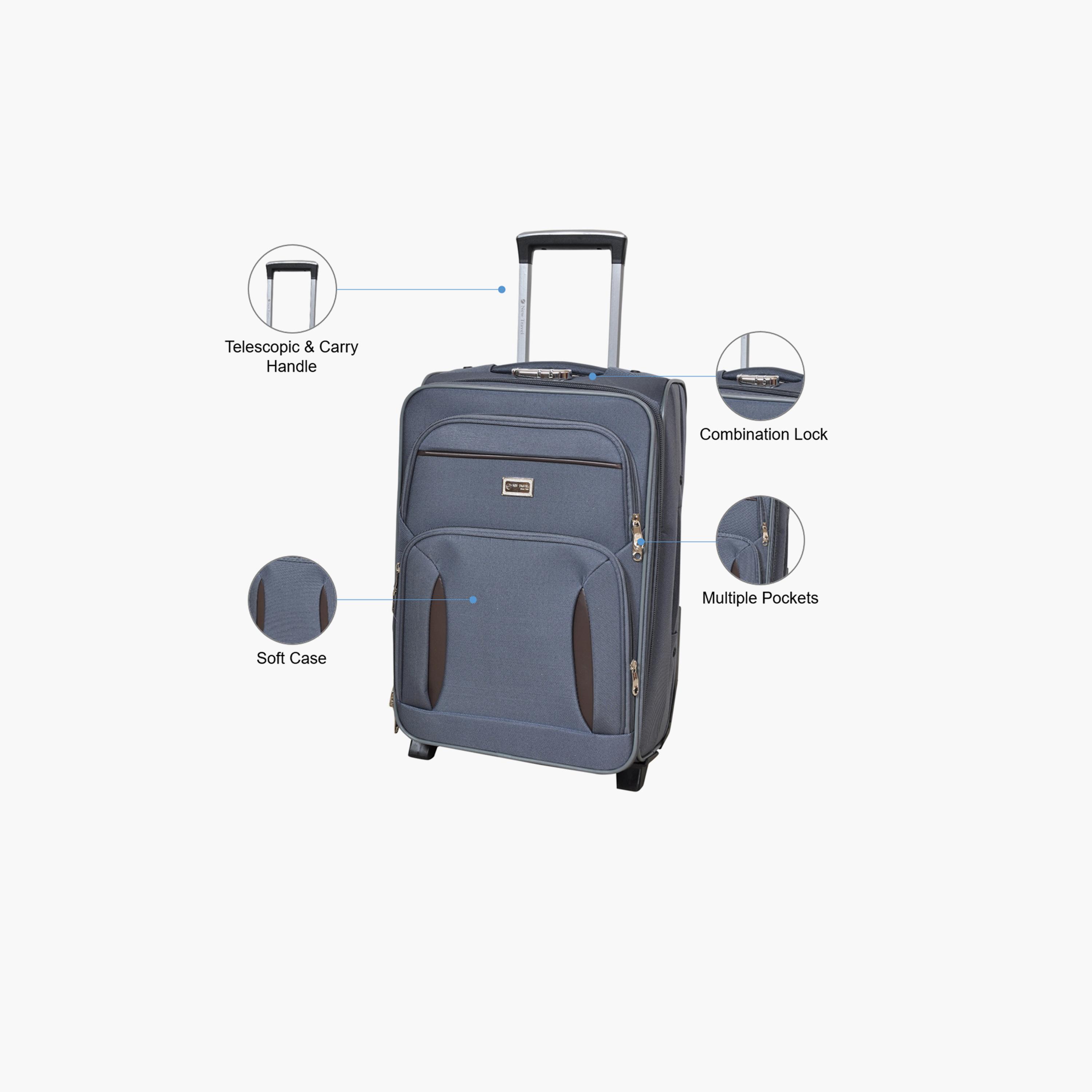 New Travel 55 CM Small Cabin Polyester Blend Soft Sided 2-Wheeler Inline Trolley Bag with Combination Lock-travel-luggagesandbags-luggage-image-3