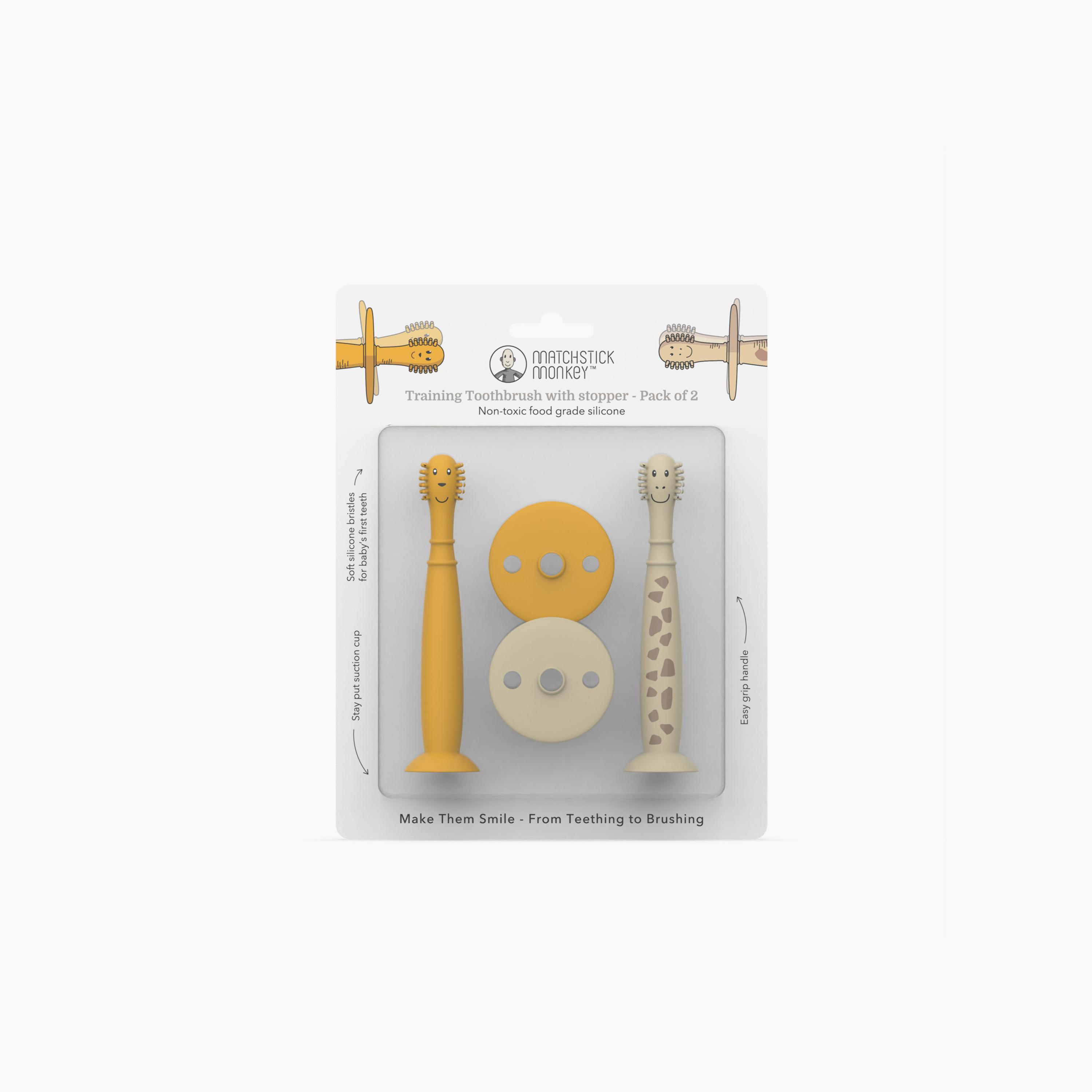 طقم فرشاة أسنان للتدريب قطعتان مع سدادة من ماتشستيك مونكي - 3 أشهر+ - أسد وزرافة-baby-bathandcare-oralcare-teethanddentalcare-image-4