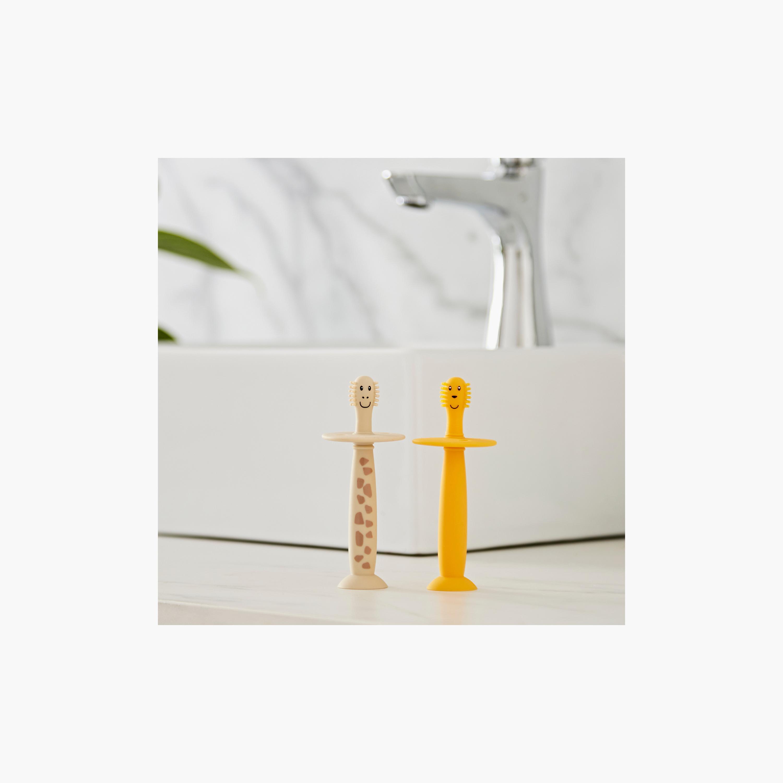 طقم فرشاة أسنان للتدريب قطعتان مع سدادة من ماتشستيك مونكي - 3 أشهر+ - أسد وزرافة-baby-bathandcare-oralcare-teethanddentalcare-image-5