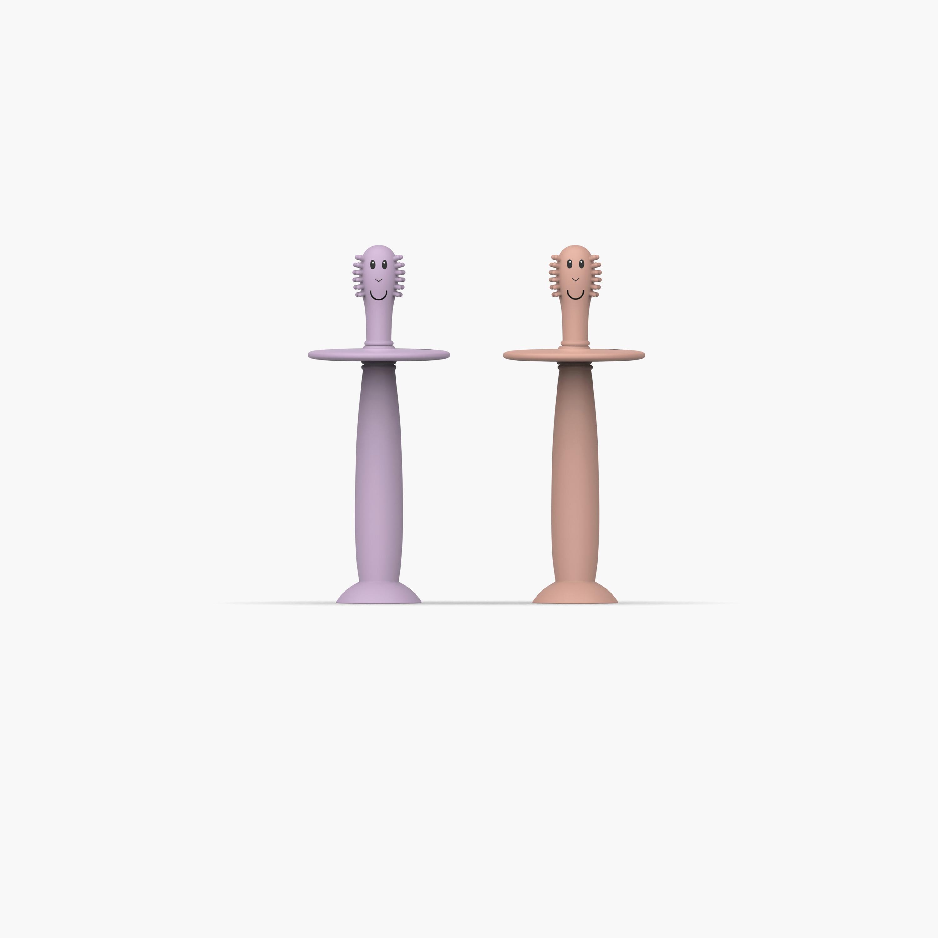 طقم فرشاة أسنان للتدريب قطعتان مع سدادة من ماتشستيك مونكي - 3 أشهر+ - أسد وزرافة-baby-bathandcare-oralcare-teethanddentalcare-image-1