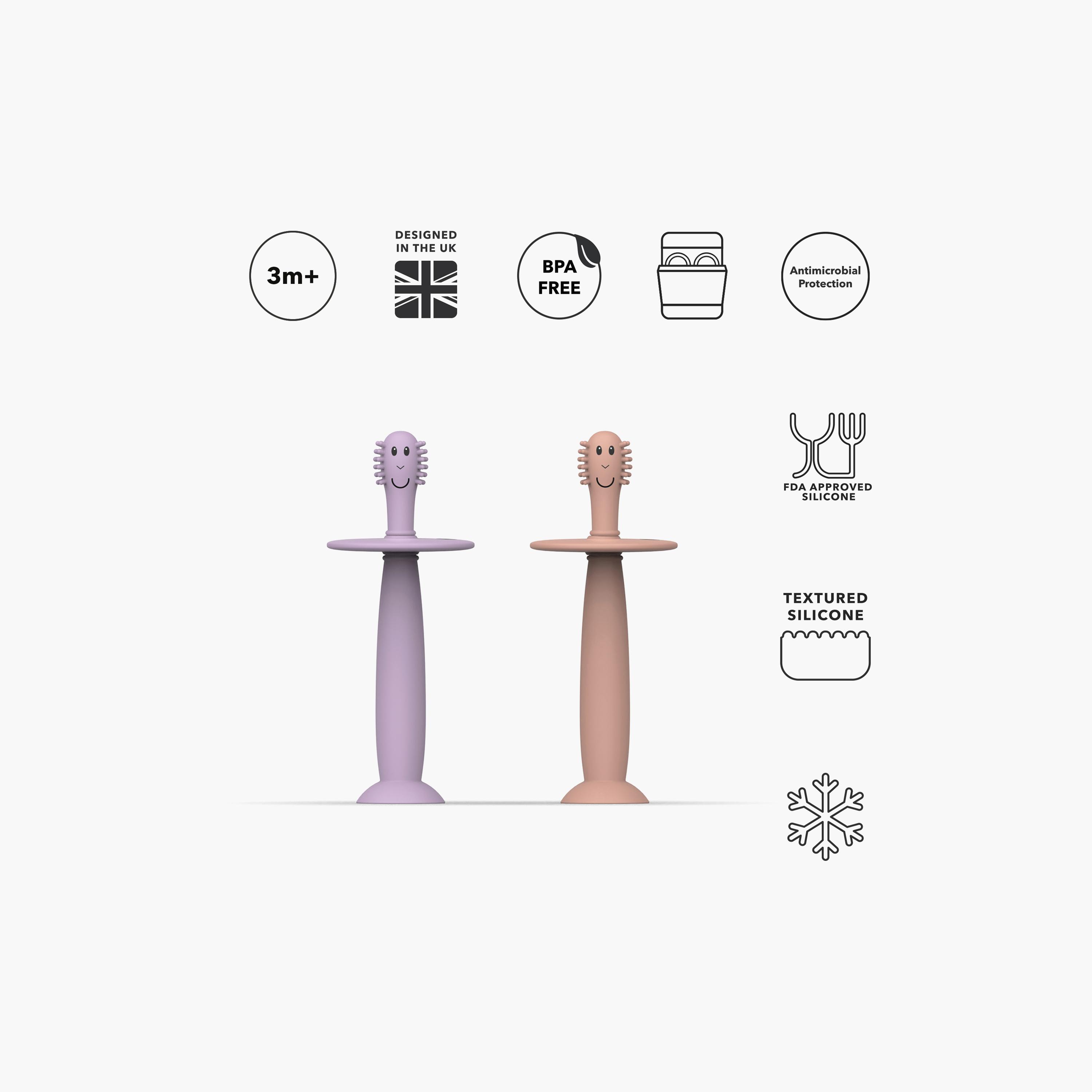 طقم فرشاة أسنان للتدريب قطعتان مع سدادة من ماتشستيك مونكي - 3 أشهر+ - أسد وزرافة-baby-bathandcare-oralcare-teethanddentalcare-image-2