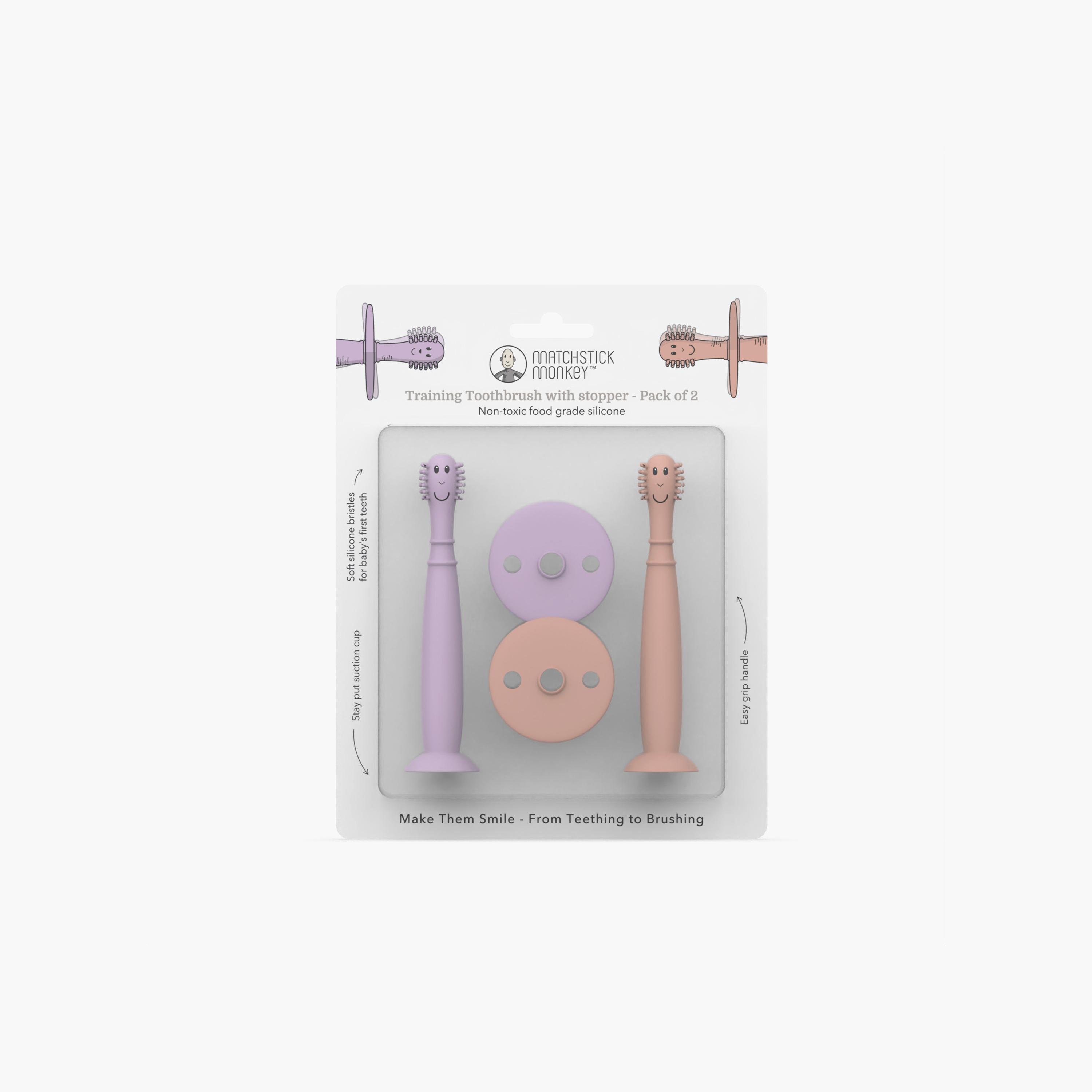 طقم فرشاة أسنان للتدريب قطعتان مع سدادة من ماتشستيك مونكي - 3 أشهر+ - أسد وزرافة-baby-bathandcare-oralcare-teethanddentalcare-image-4
