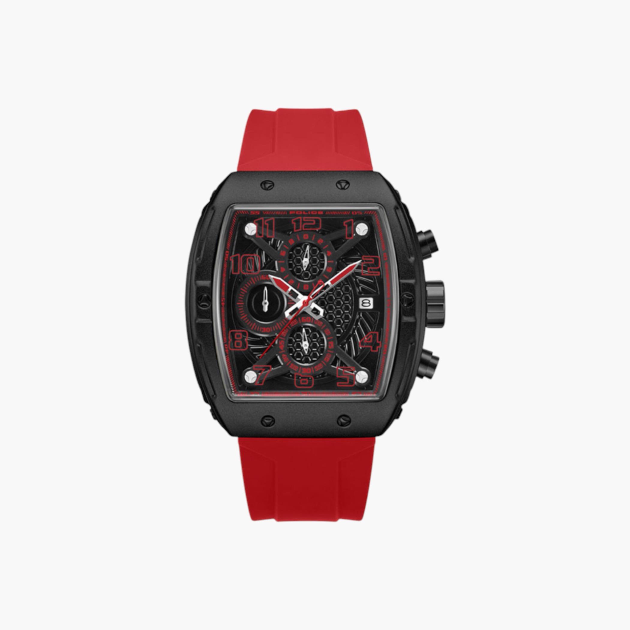 Black Chronograph Watch Red Silicone Strap-men-watchesandjewellery-watches-image-1