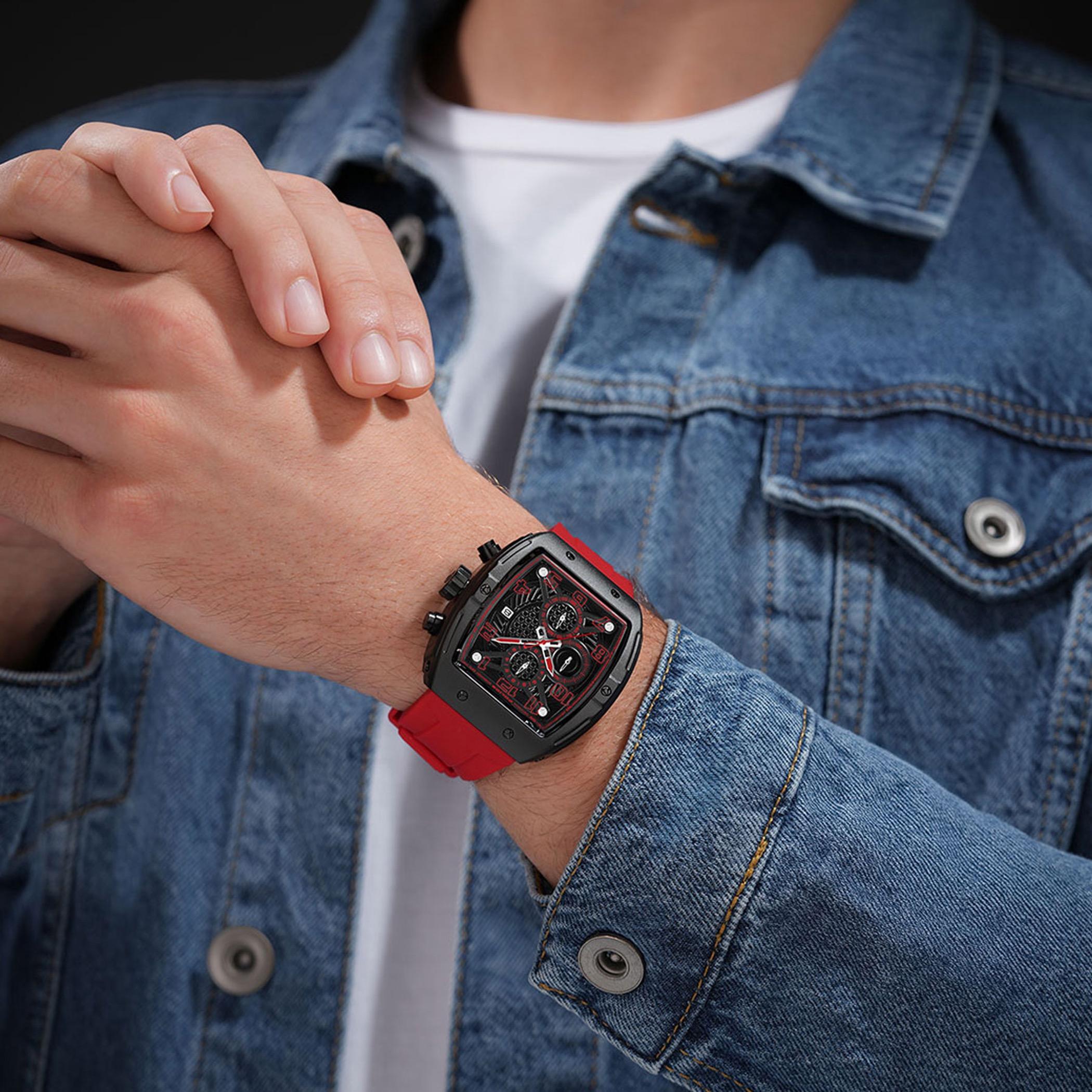 Black Chronograph Watch Red Silicone Strap-men-watchesandjewellery-watches-image-4