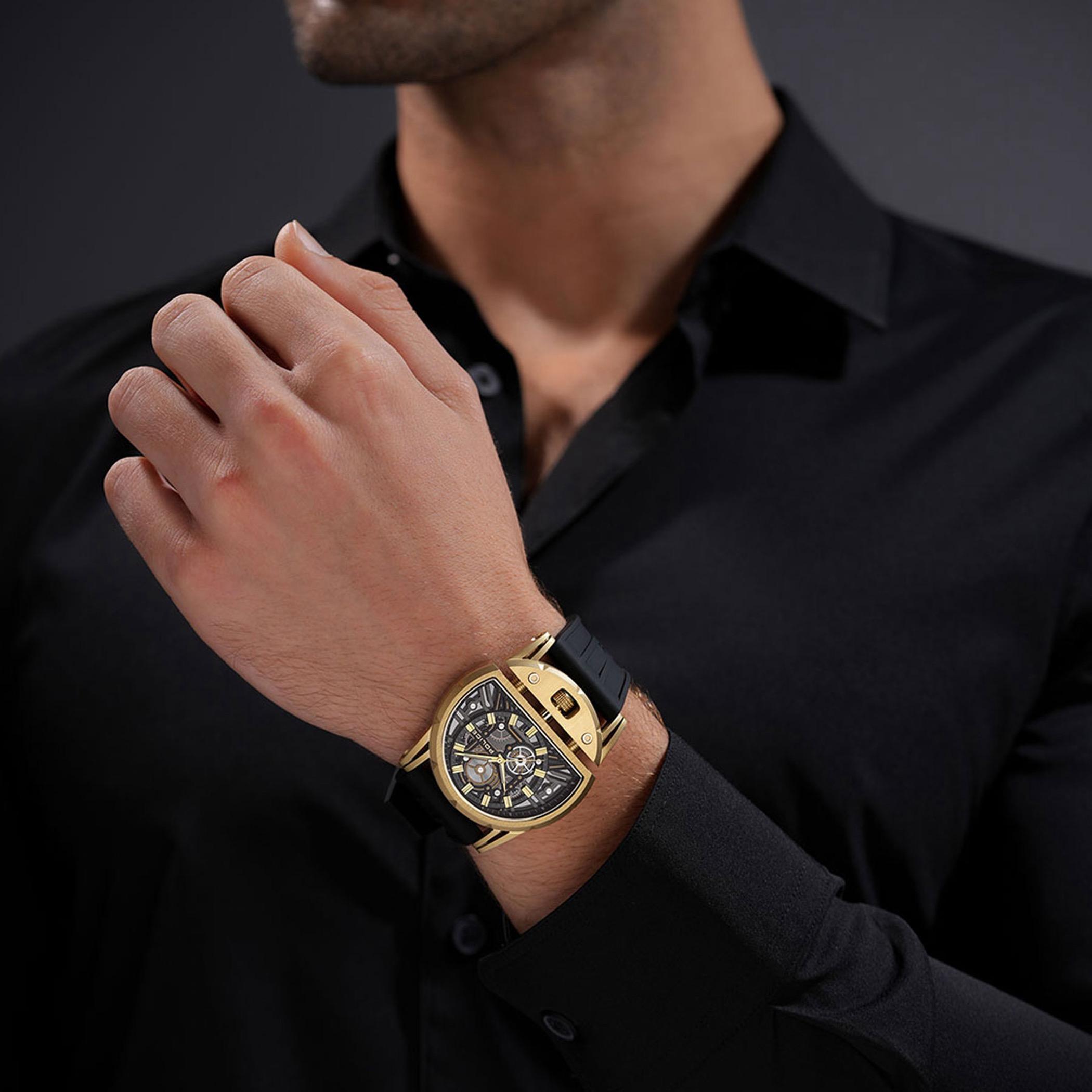 Gold Skeleton Dial Silicone Strap Watch-men-watchesandjewellery-watches-image-4