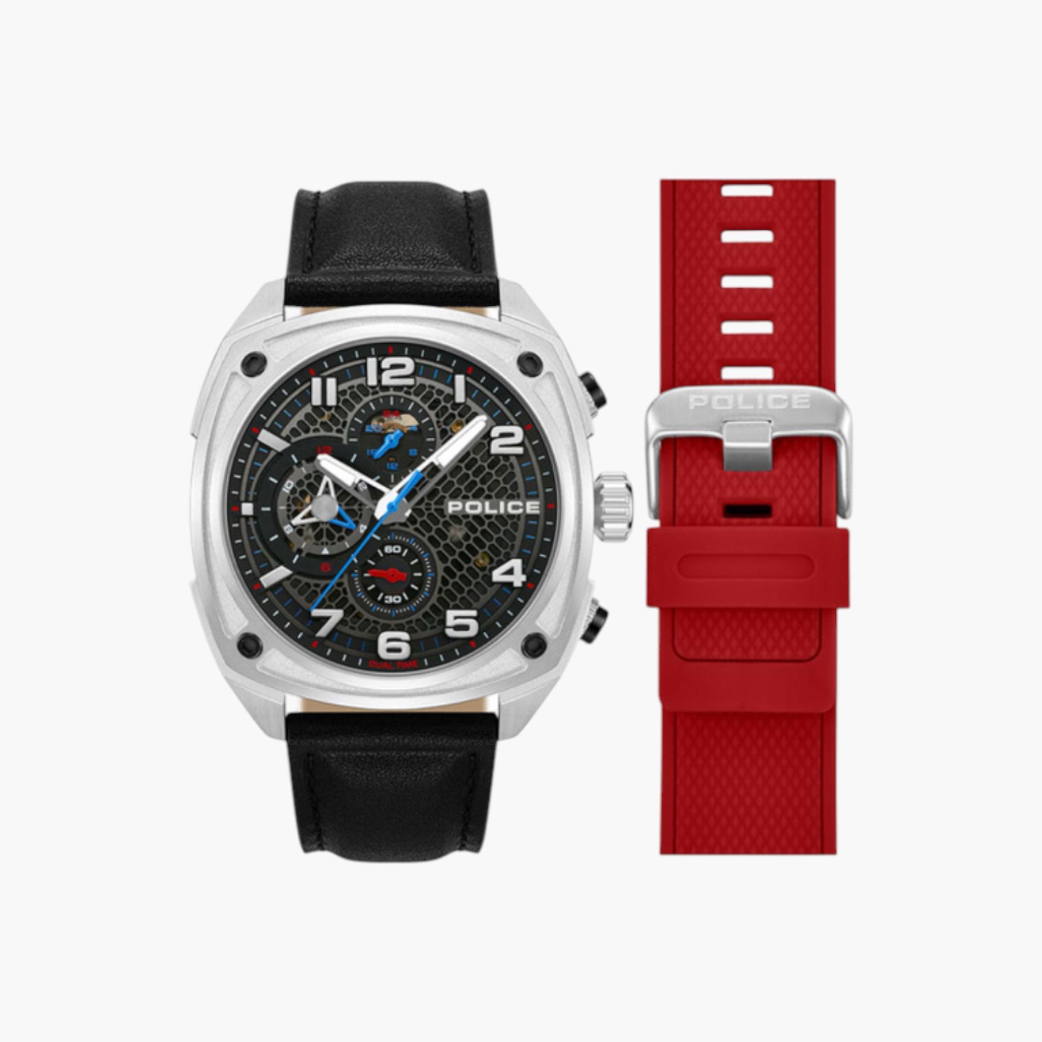 Gunmetal Multifunction Watch Black Red Straps-men-watchesandjewellery-watches-image-1
