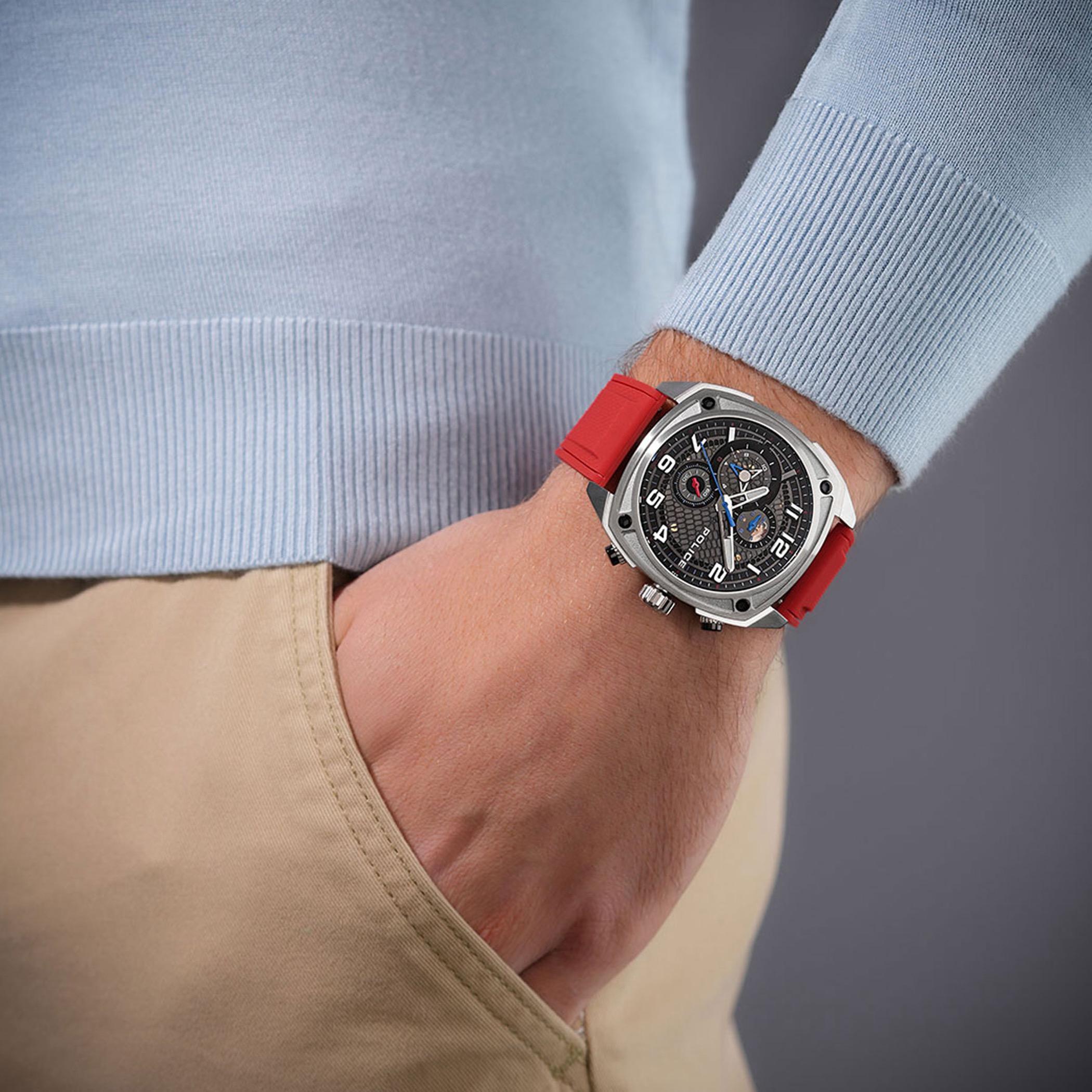 Gunmetal Multifunction Watch Black Red Straps-men-watchesandjewellery-watches-image-5