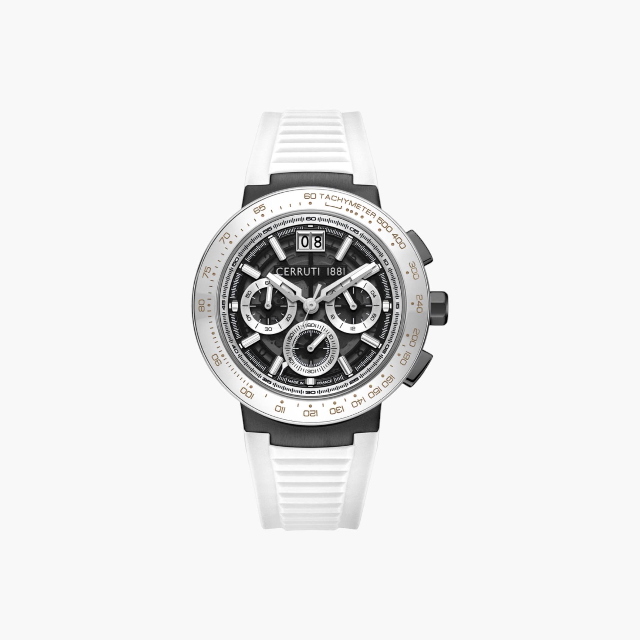 ساعة كرونوغراف بحزام سيليكون أبيض-men-watchesandjewellery-watches-image-1