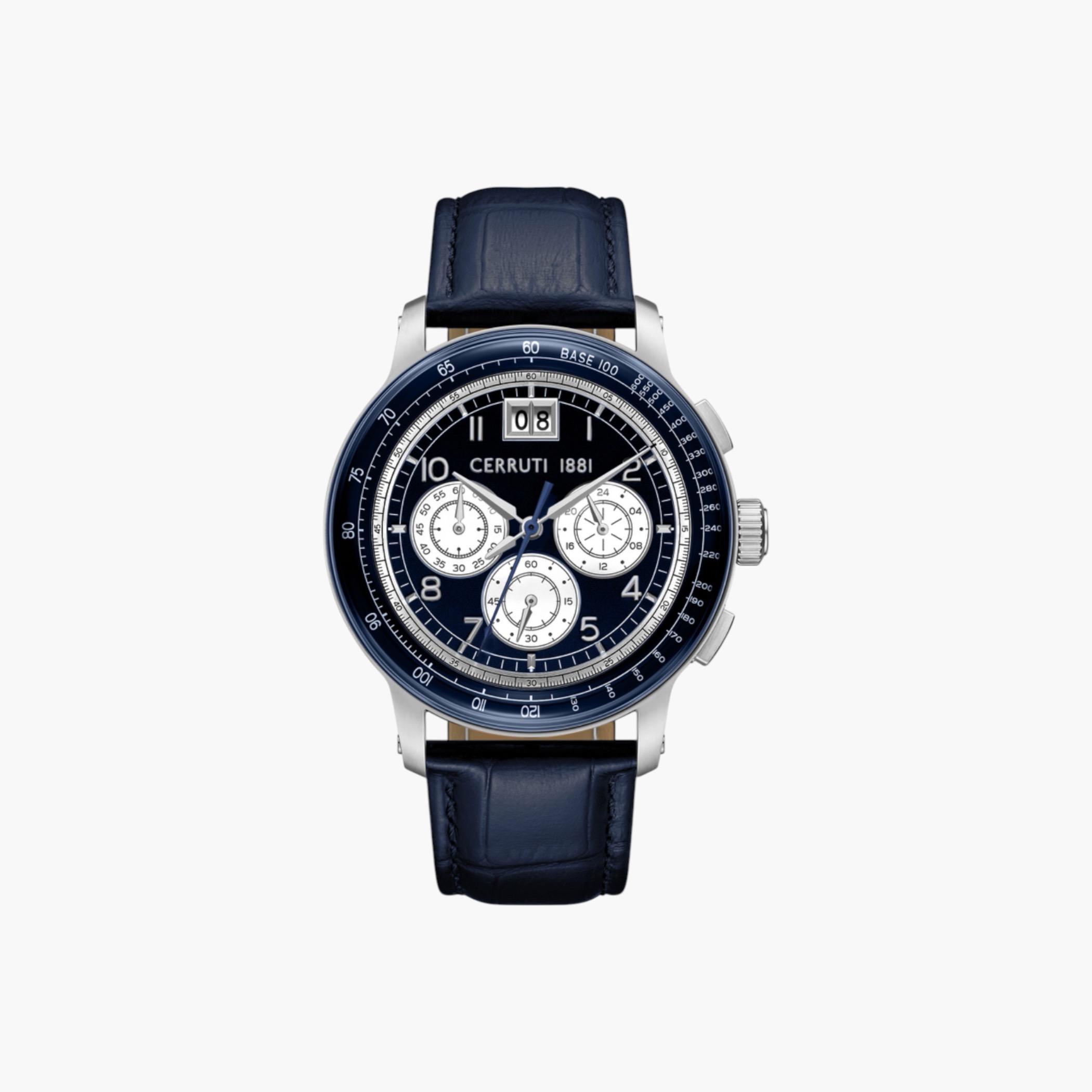 Blue Chronograph Watch with Leather Strap-men-watchesandjewellery-watches-image-1