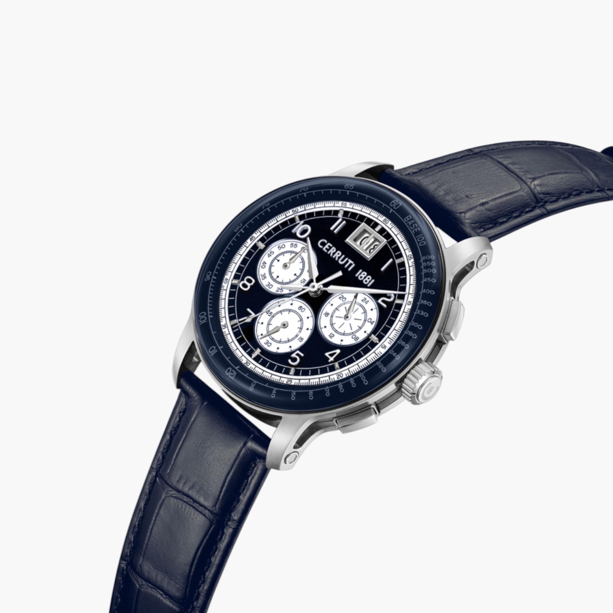 Blue Chronograph Watch with Leather Strap-men-watchesandjewellery-watches-image-2