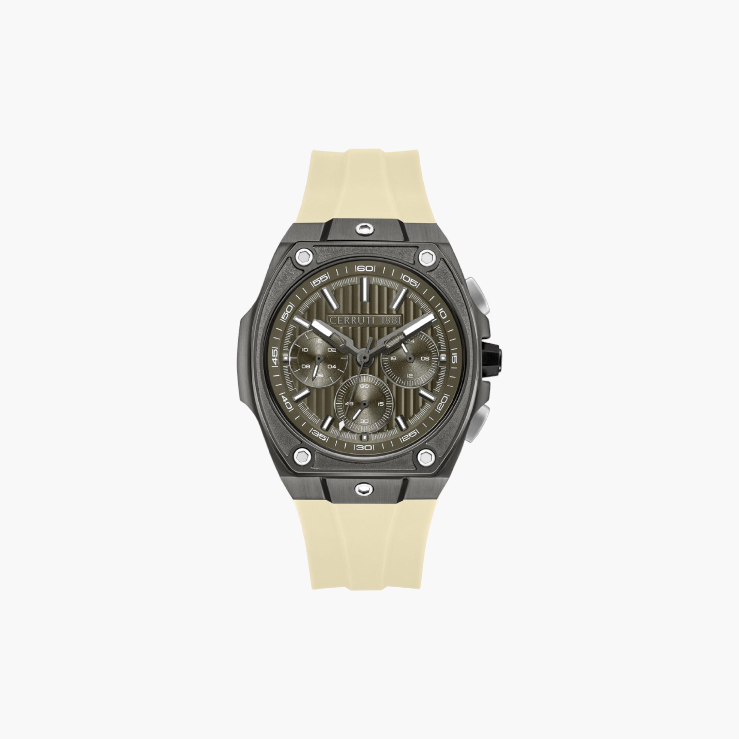 Khaki Dial Chronograph Watch Silicone Strap-men-watchesandjewellery-watches-image-1