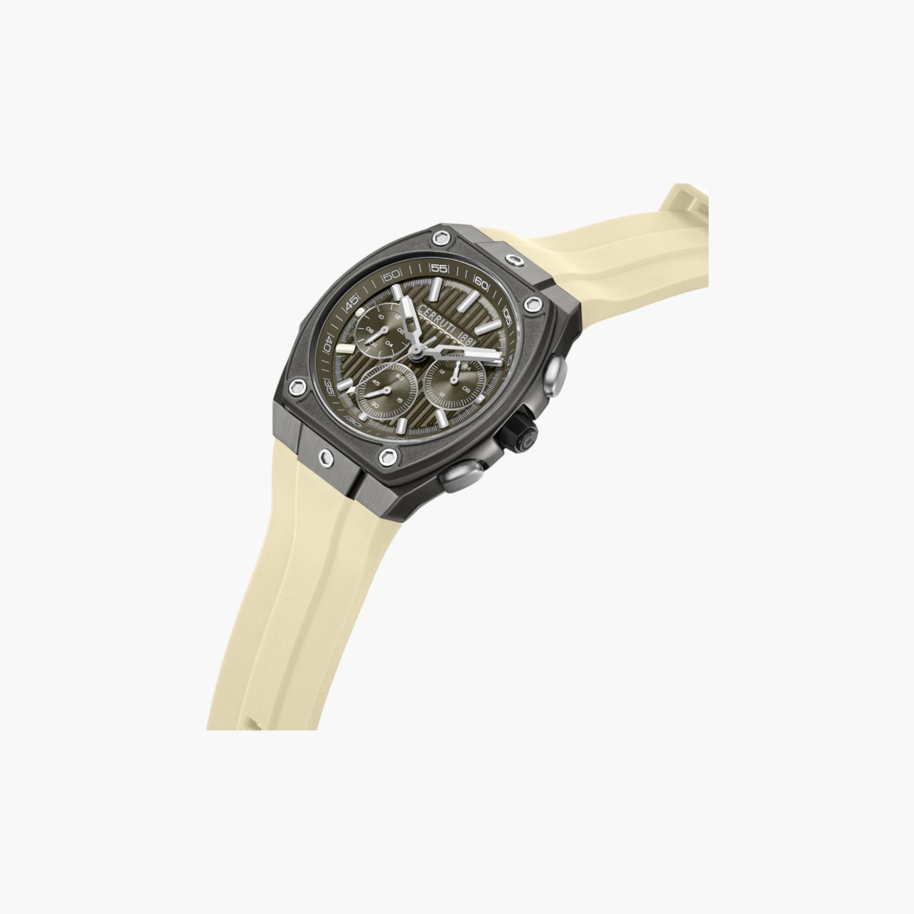 Khaki Dial Chronograph Watch Silicone Strap-men-watchesandjewellery-watches-image-2