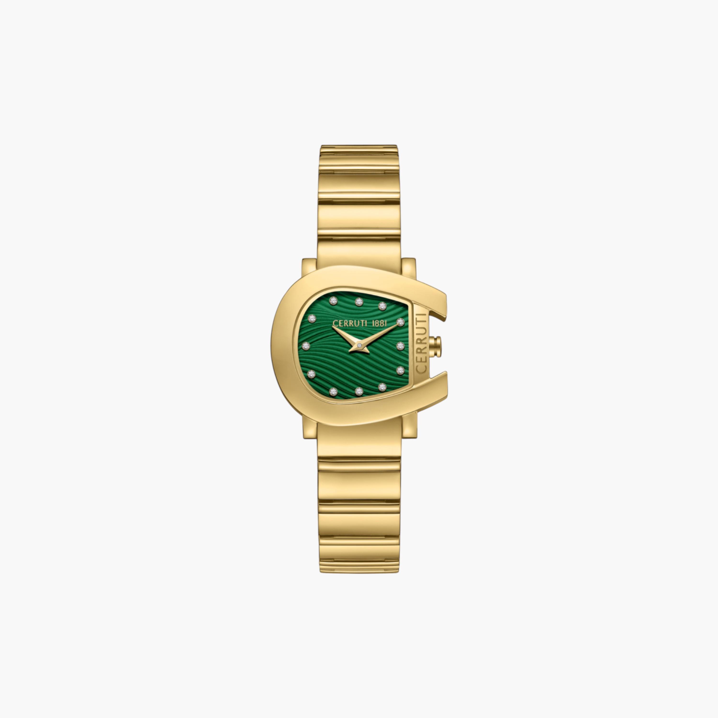ساعة نسائية ذهبية بسوار ستانلس ستيل ومينا أخضر-women-watchesandjewellery-watches-image-1