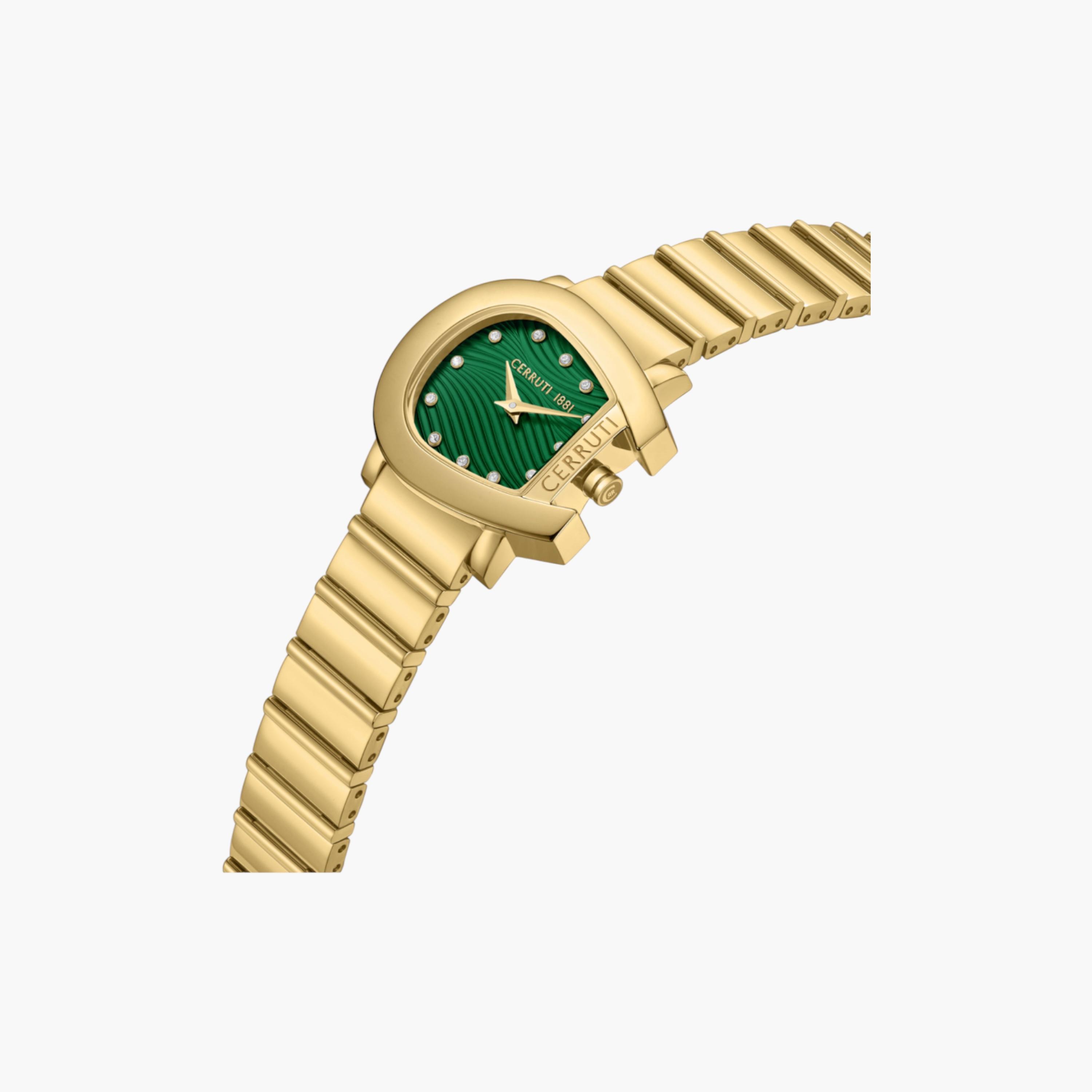 ساعة نسائية ذهبية بسوار ستانلس ستيل ومينا أخضر-women-watchesandjewellery-watches-image-2
