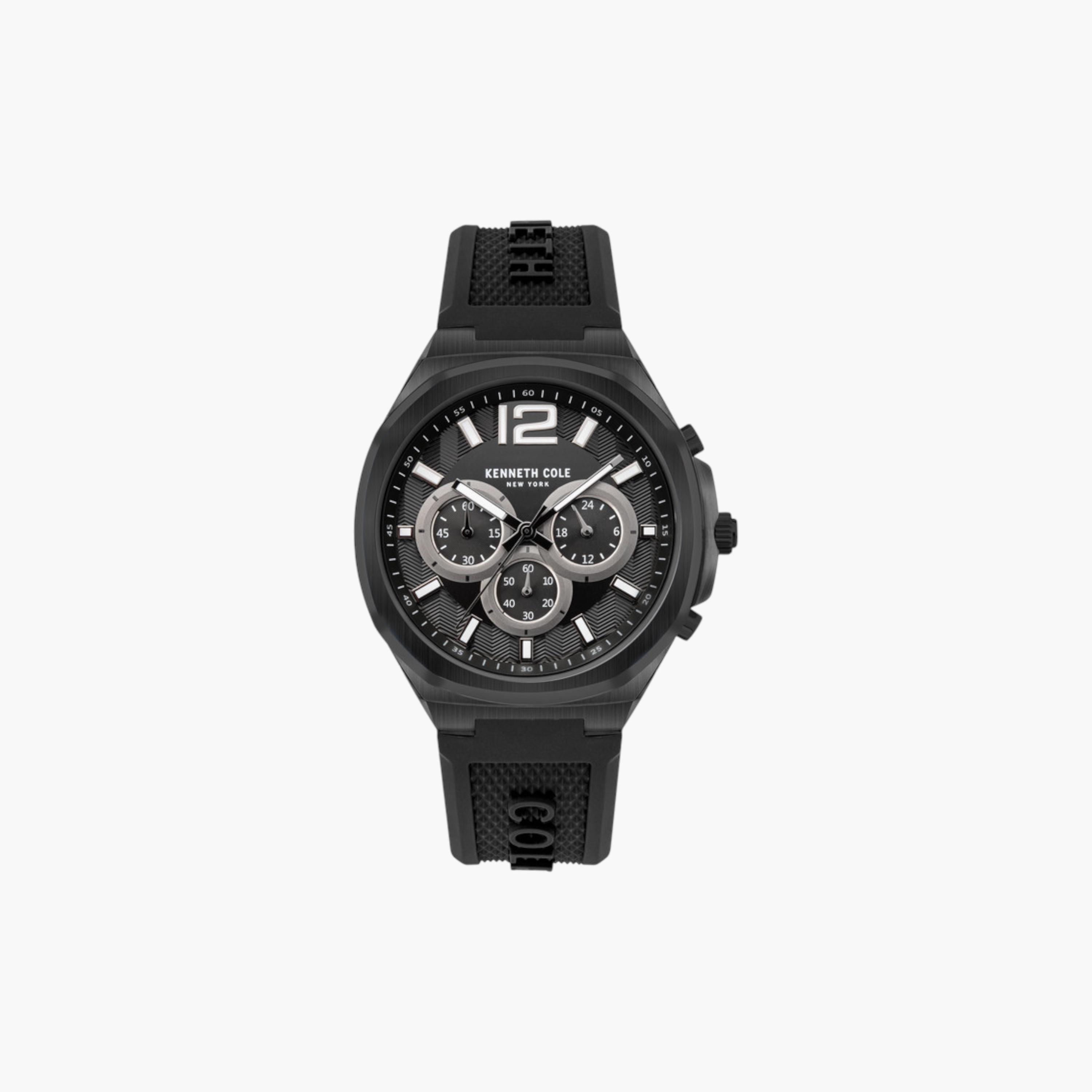 Black Chronograph Watch Silicone Strap-men-watchesandjewellery-watches-image-1