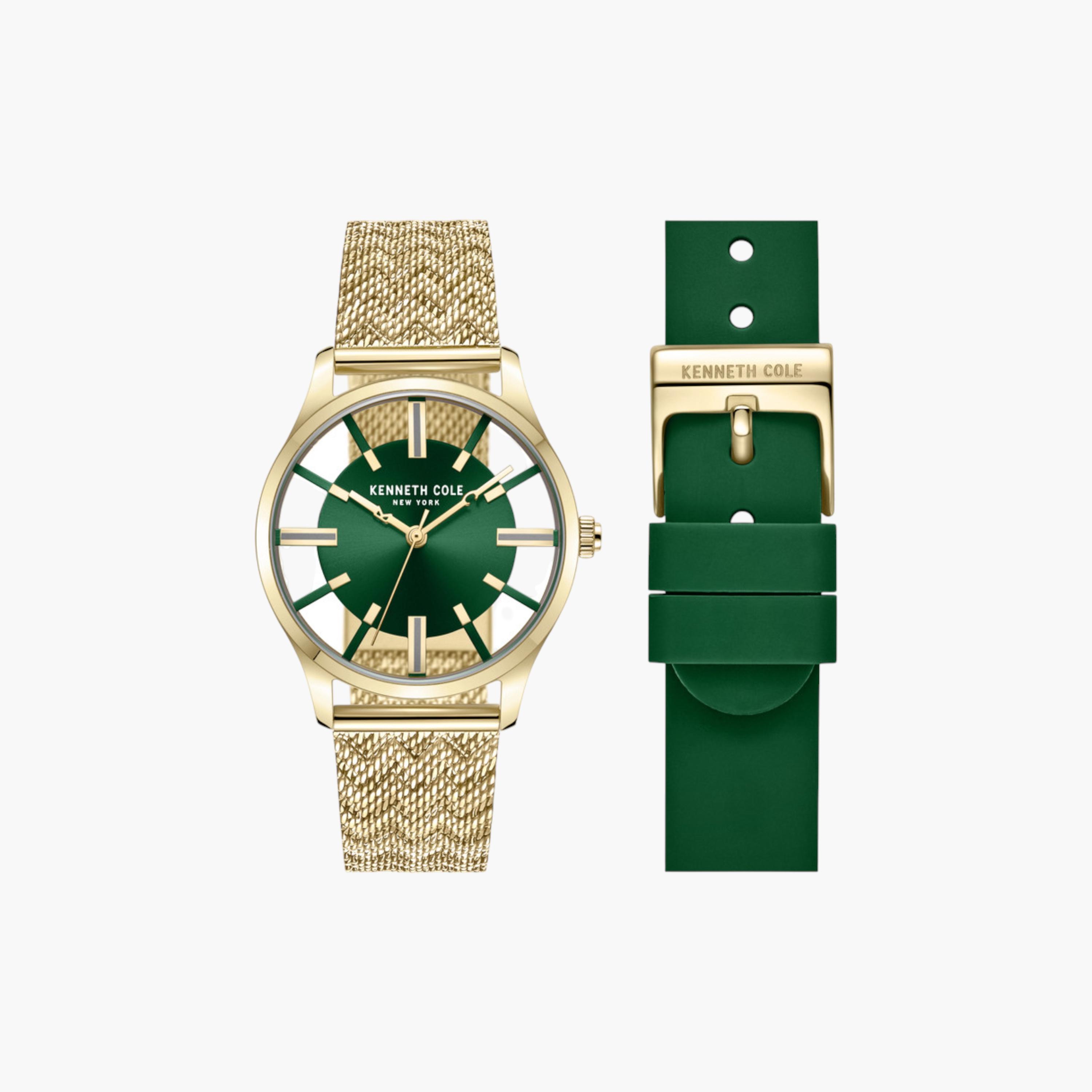 Gold-Tone Mesh Green Dial Watch-women-watchesandjewellery-watches-image-1
