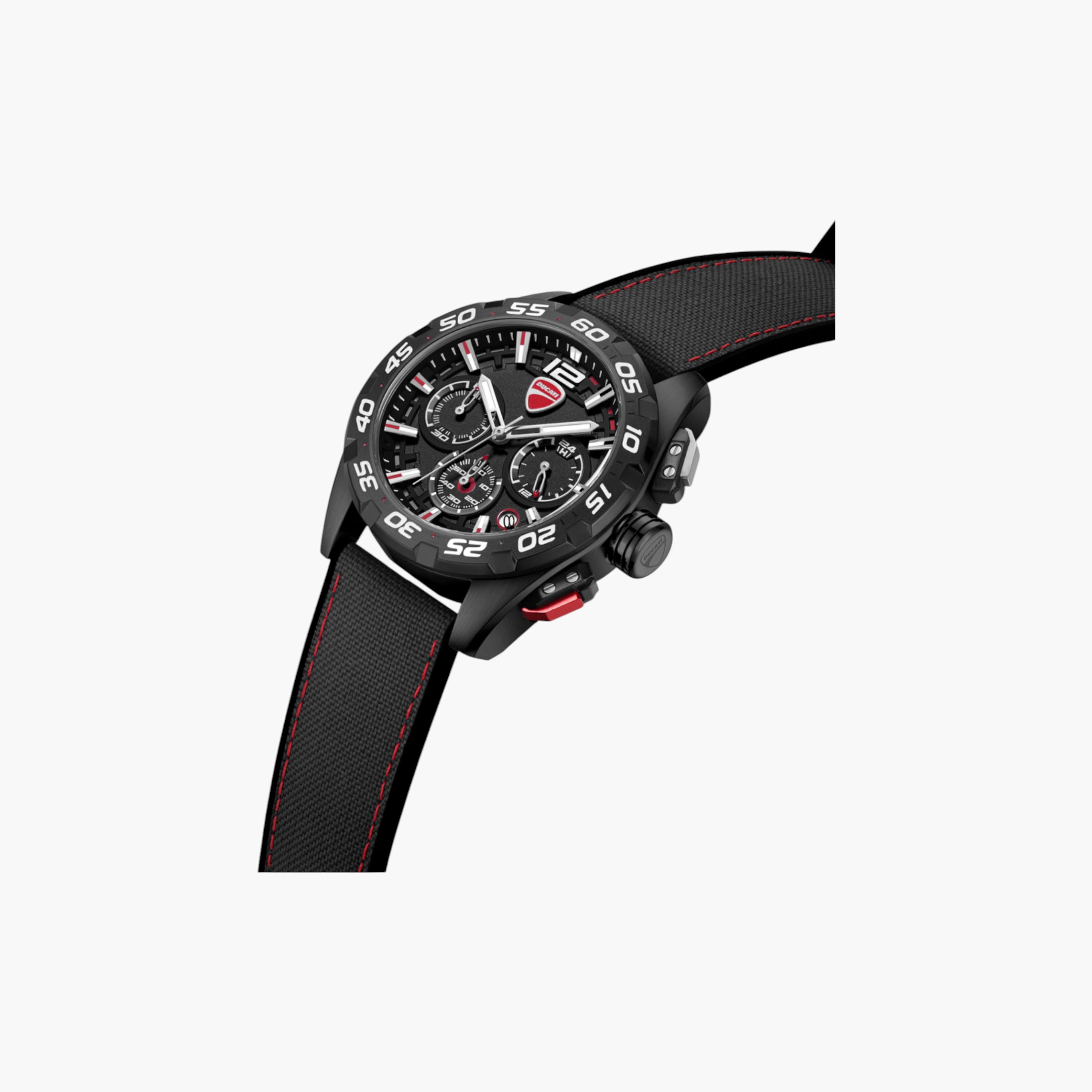 Black Chronograph Watch Silicone-Nylon Strap-men-watchesandjewellery-watches-image-2