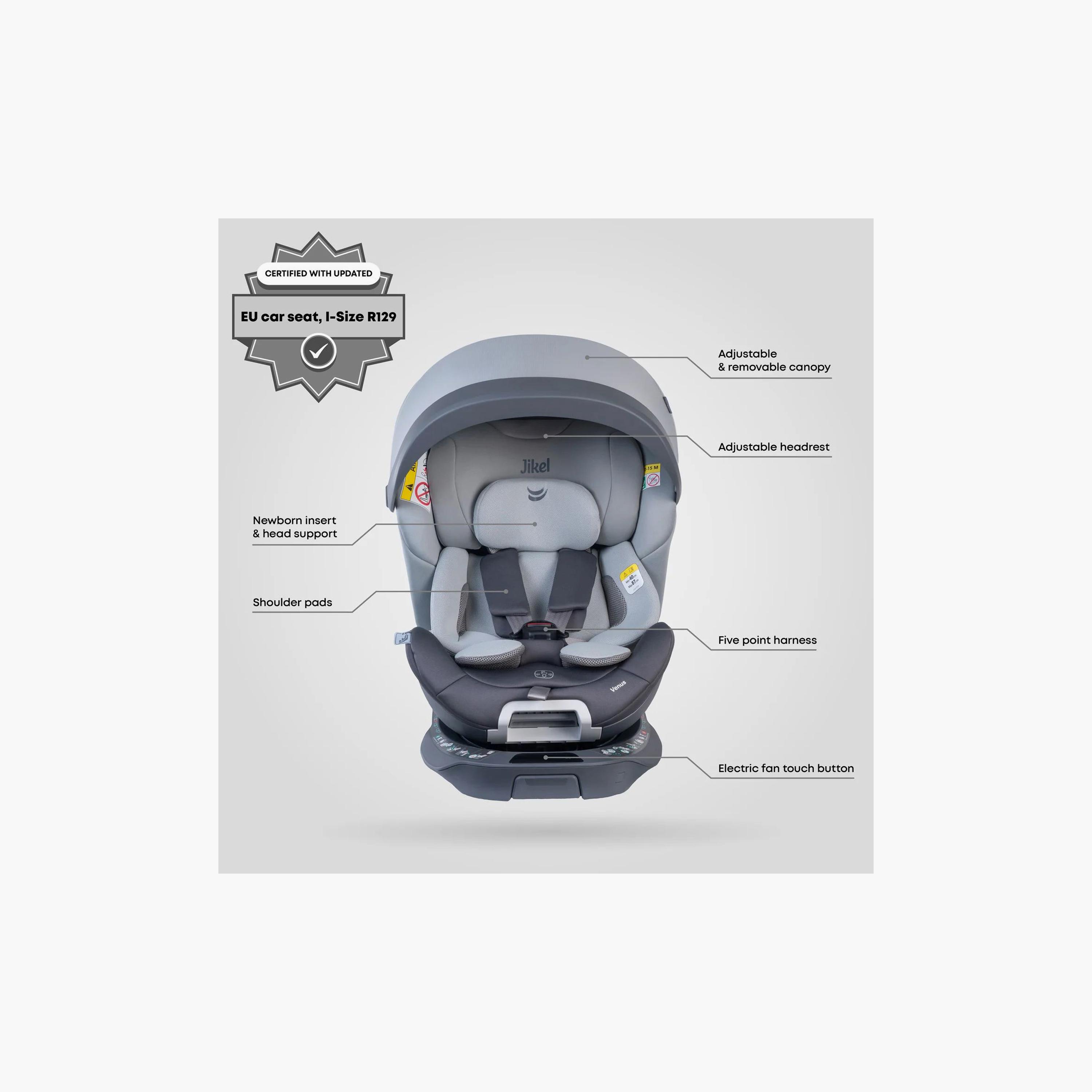 Jikel Venus 360 I-Size Isofix Ventilated Car Seat with Built-in Fan - Black-baby-gear-carseats-image-10
