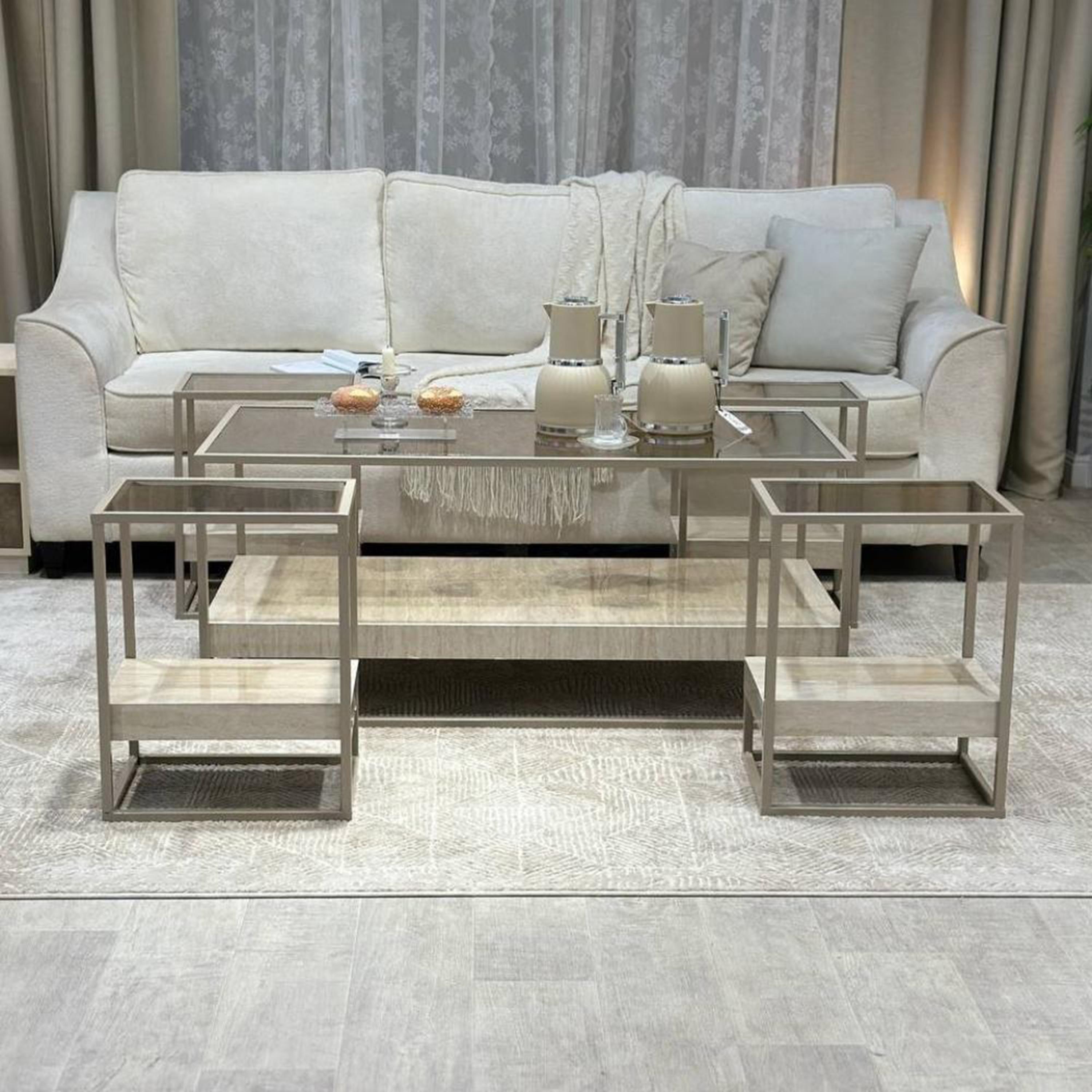 Modern Metal Glass Coffee Table Set-furniture-livingroom-coffeetables-image-1