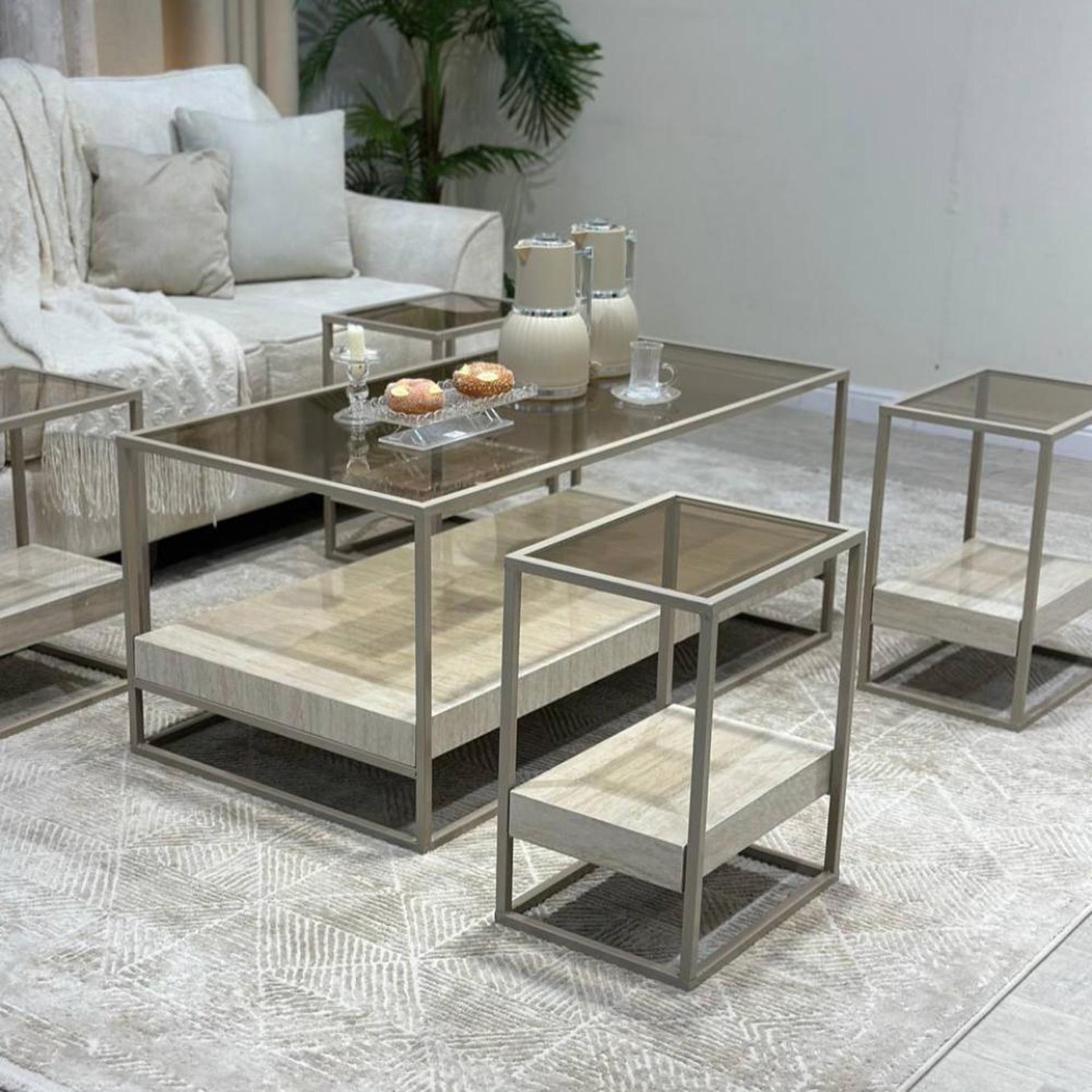 Modern Metal Glass Coffee Table Set-furniture-livingroom-coffeetables-image-3